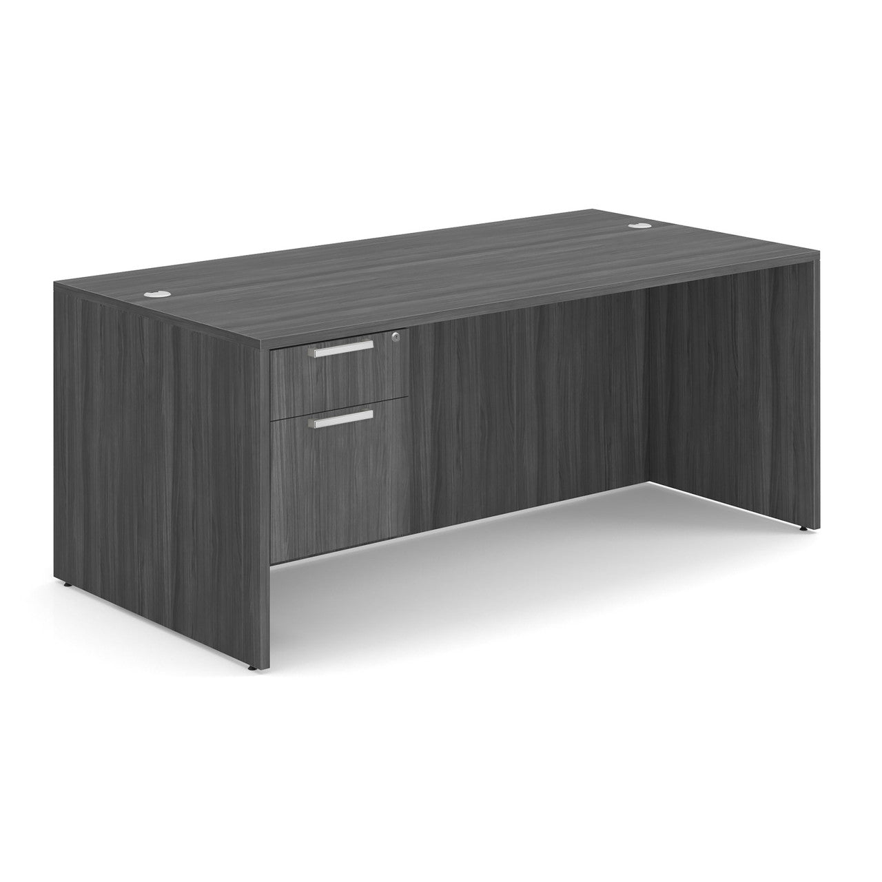 OfficeSource OS Laminate Collection Single 3/4 Pedestal Desk - 71" x 36" - Coastal Gray