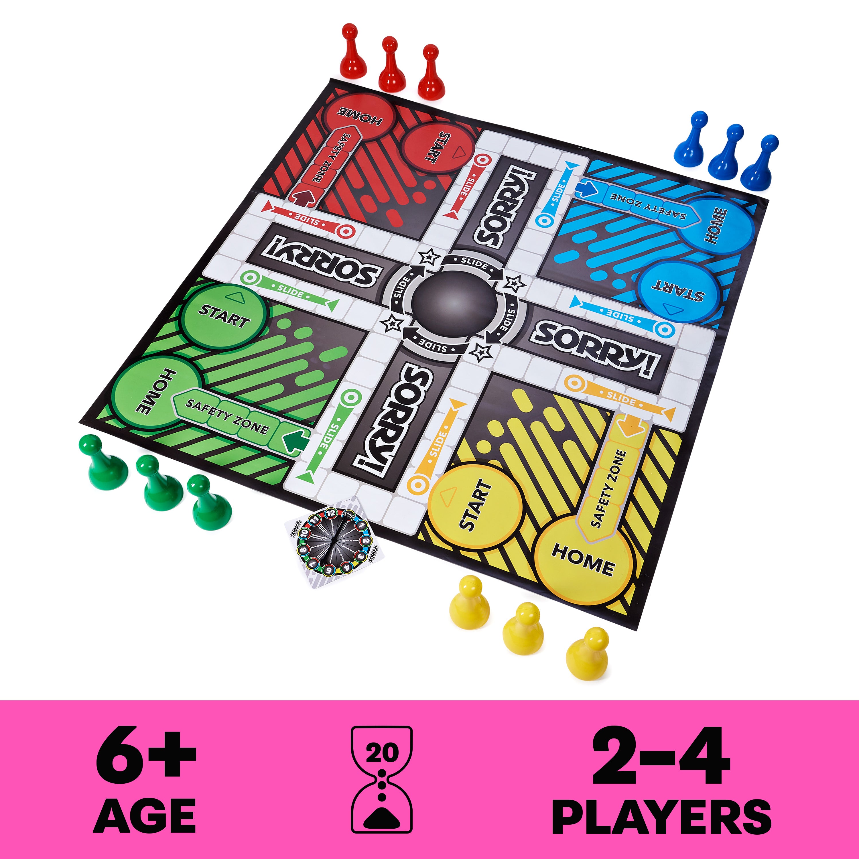 Giant SORRY! Classic Family Board Game Indoor Outdoor Retro Party Activity Summer Toy with Oversized Gameboard, for Adults and Kids Ages 6 and up