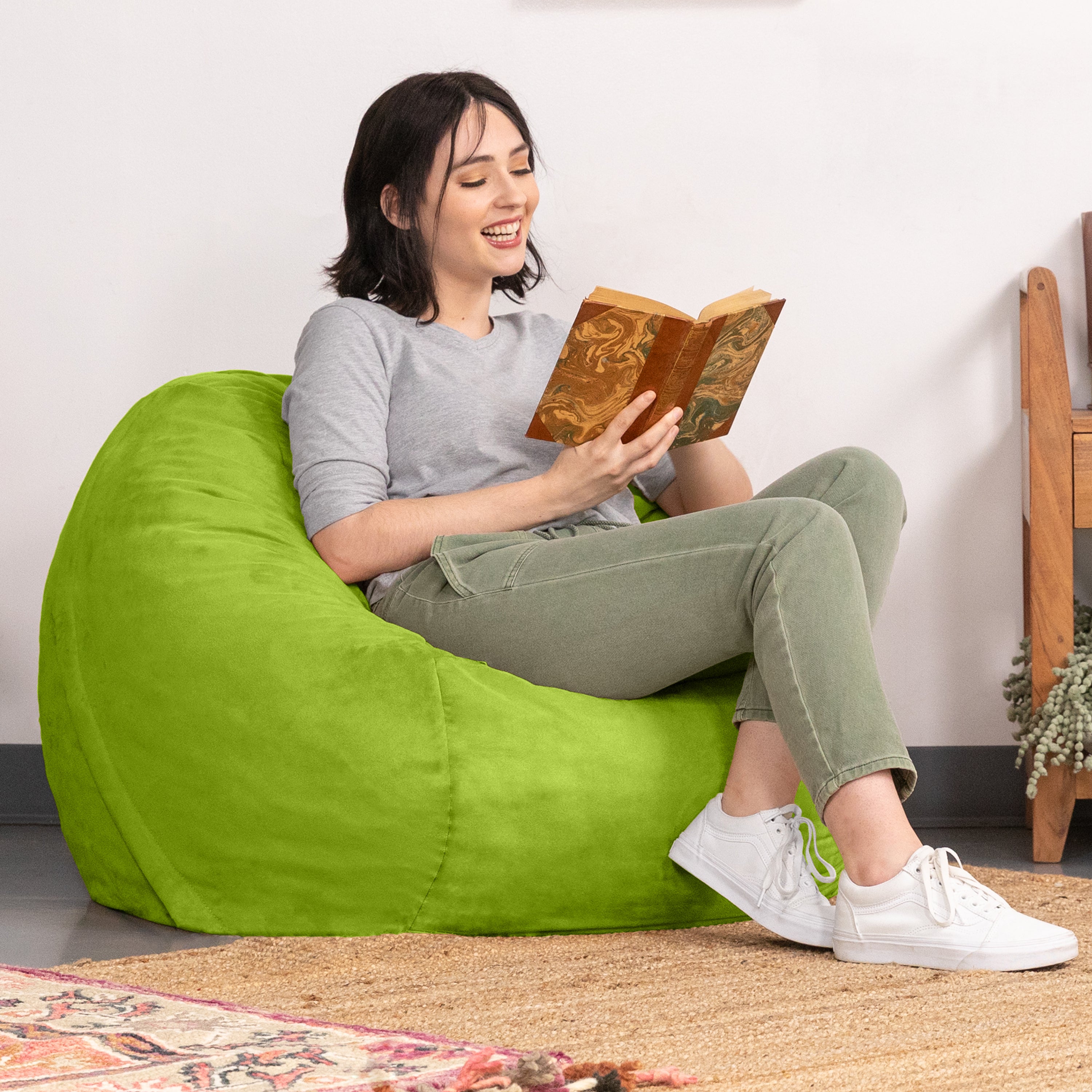 Jaxx Saxx 3 Foot Bean Bag Chair with Removable Cover, Lime