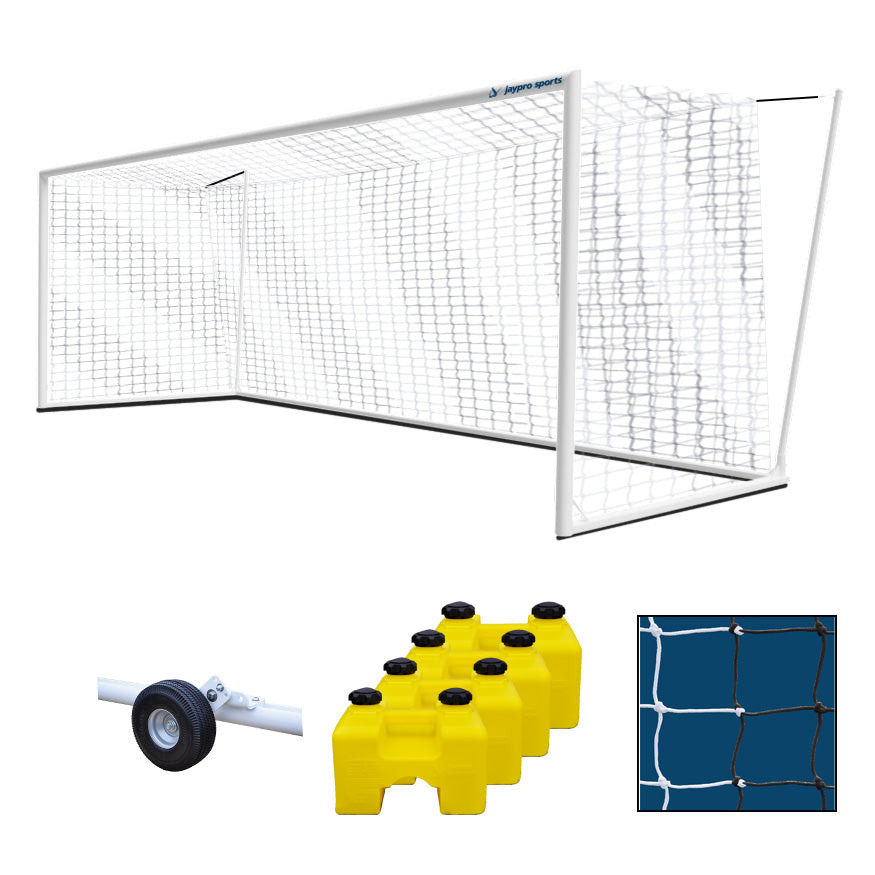 Soccer Goals - Nova  World Cup Goal Package with Black/White Net (8 ft.H x 24 ft.W x 7 ft.B x 8 ft.D) - NFHS, NCAA, FIFA Compliant