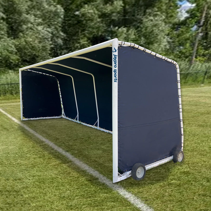 Club Team Shelter - Portable - Aluminum Frame with Weather Resistant Covering - 10 Seat (Black)