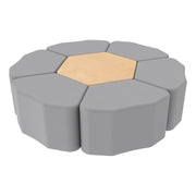 Pro Series Hexagon Ottoman Table with Petal 18" H Seating, 7-Piece Set - Gray/Maple