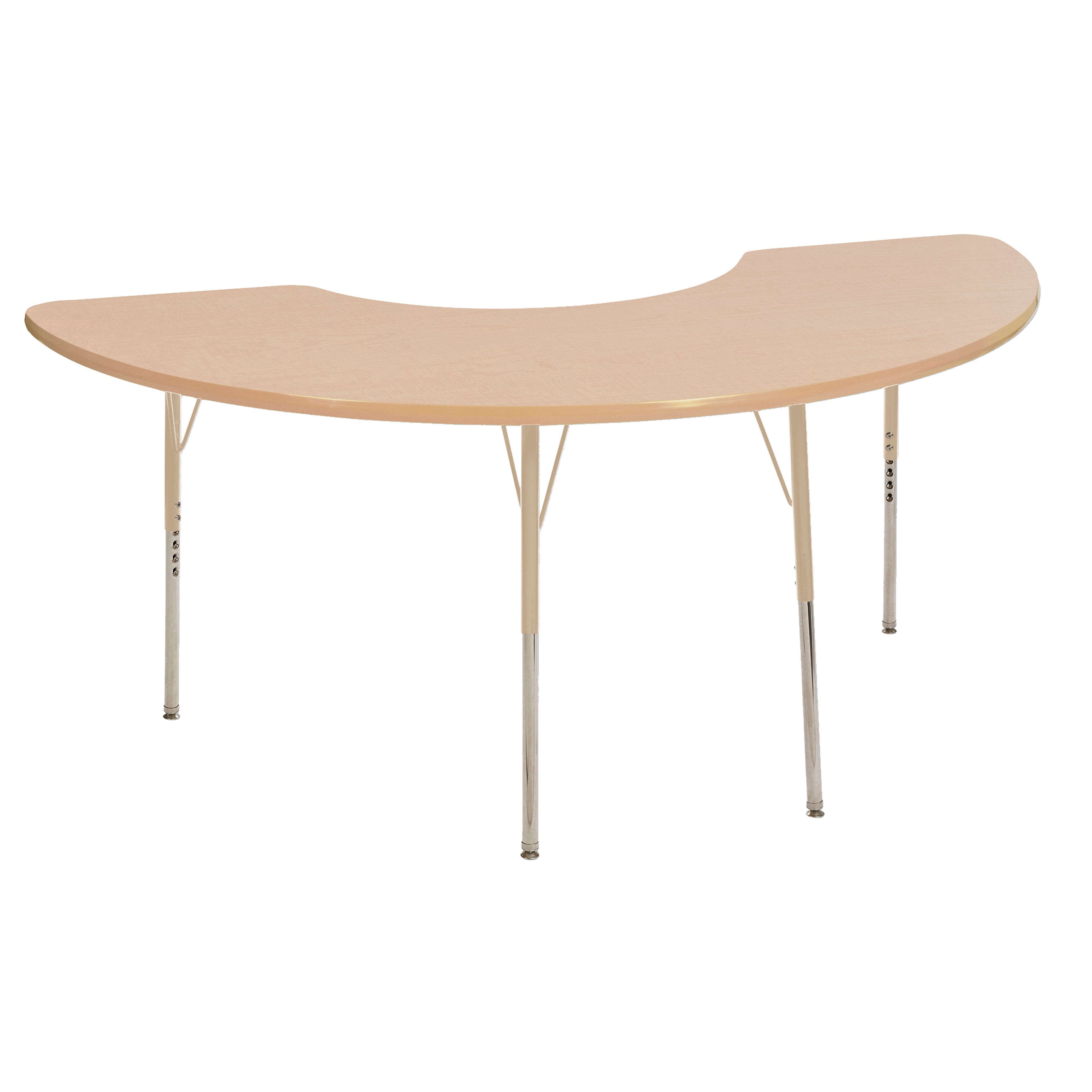 36" x 72" Half Moon T-Molding Activity Table with Adjustable Standard Swivel Glide Legs - Maple/Sand