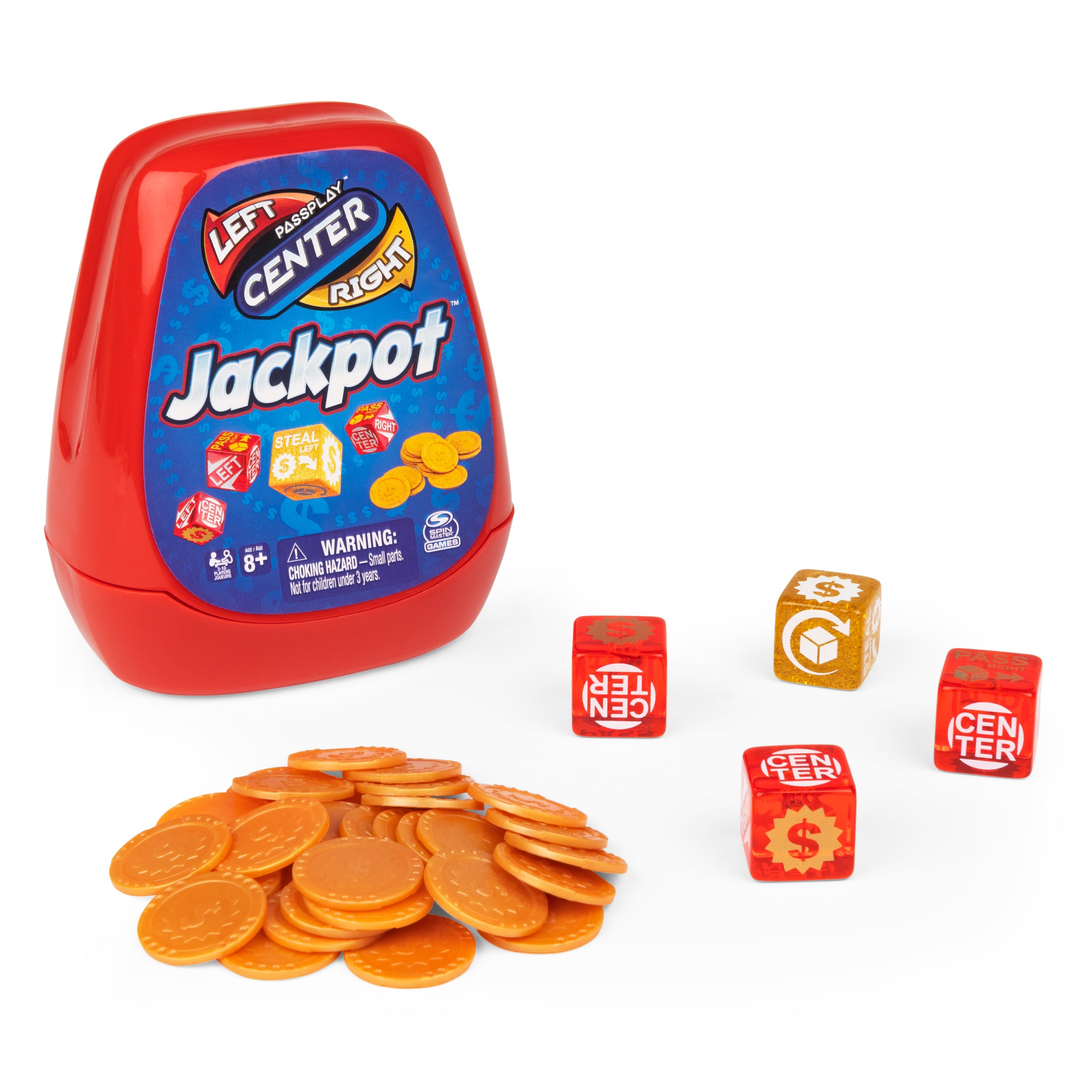 The Game of Left Center Right, Jackpot Dice Game Small Group or Large Party Family Travel Board Game, for Kids & Adults Ages 8 and up