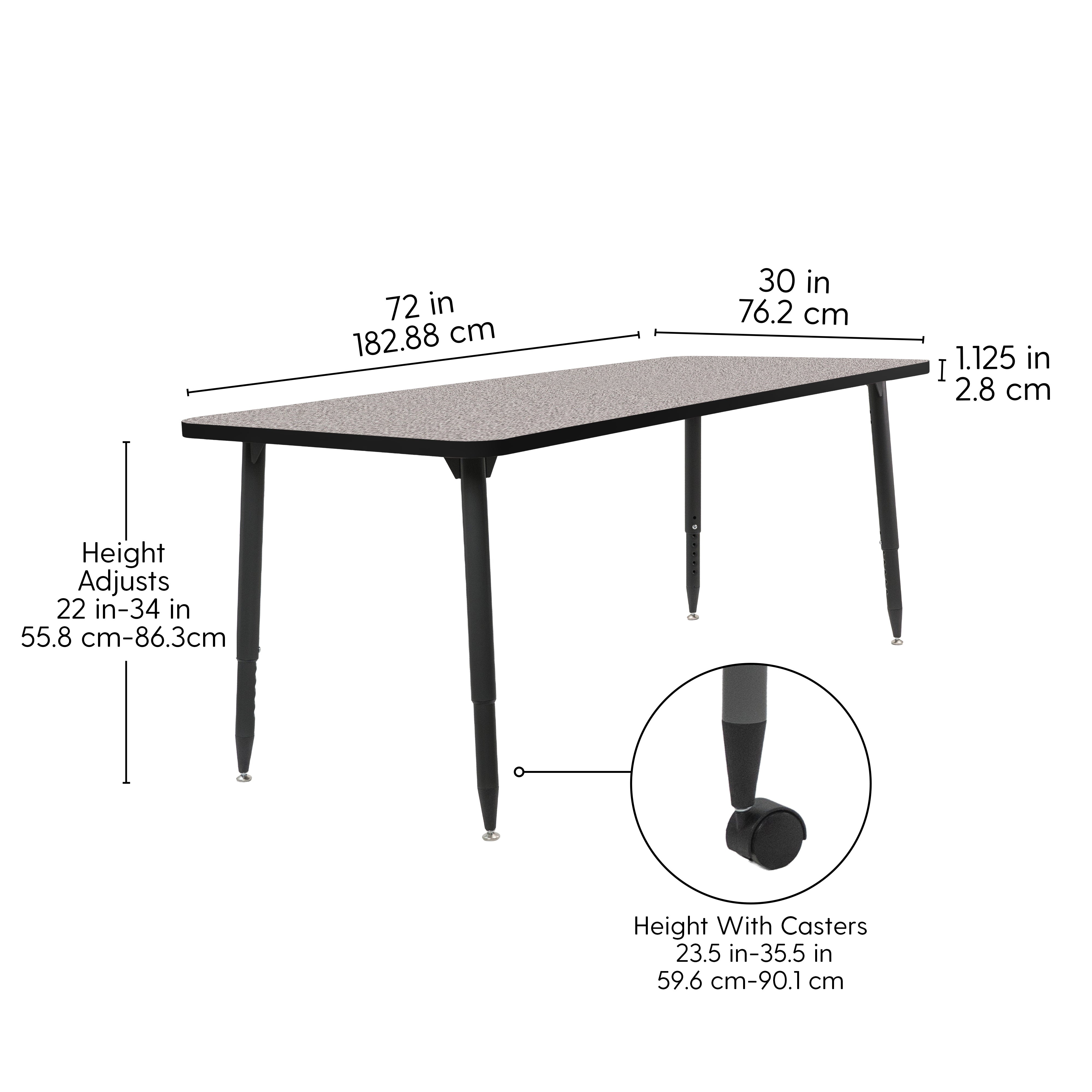 Adapte 30" x 72" Rectangle Activity Table with Adjustable Tapered Legs - Gray/Black