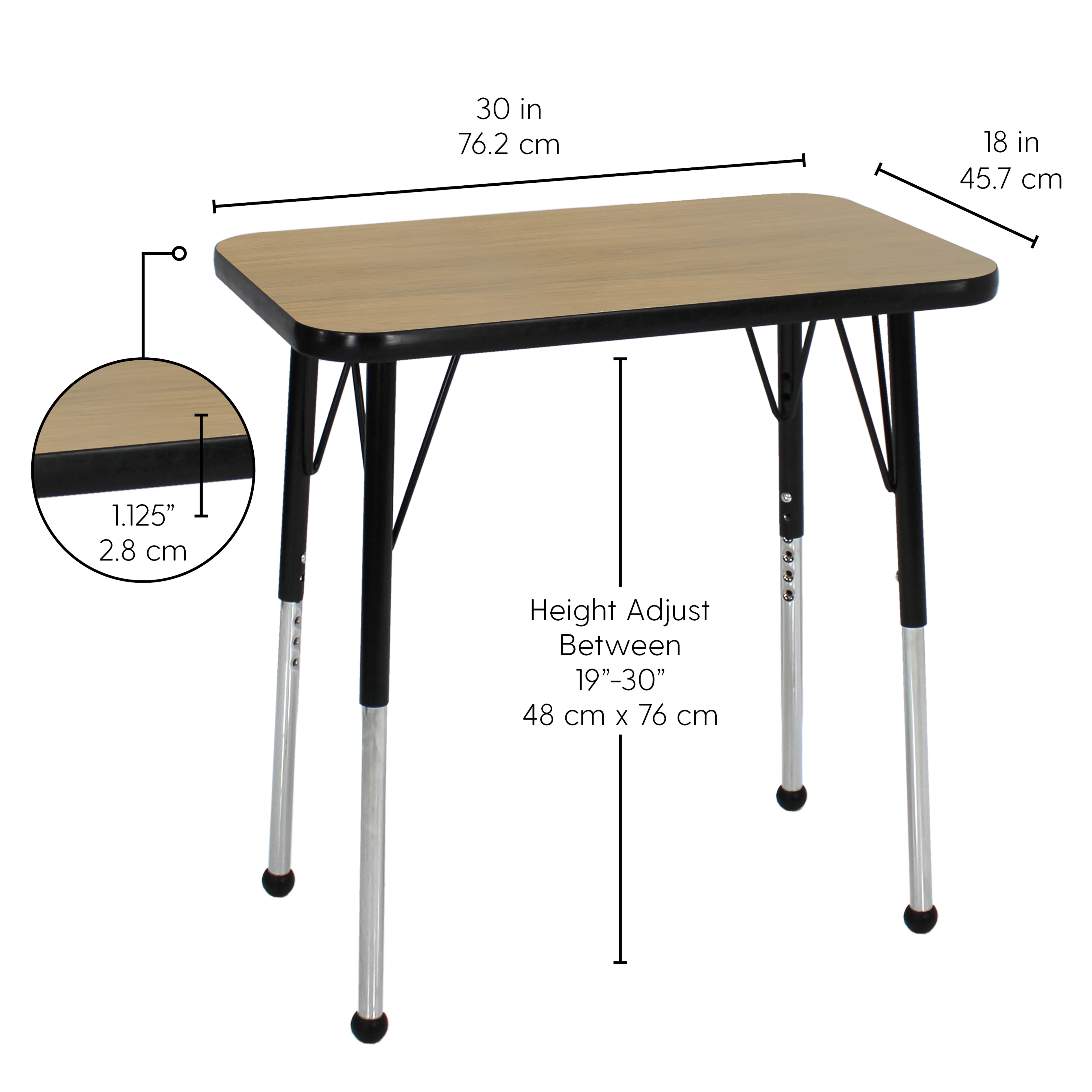 18" x 30" Rectangle T-Molding Activity Table with Adjustable Standard Ball Glide Legs - Pasadena Oak/Black