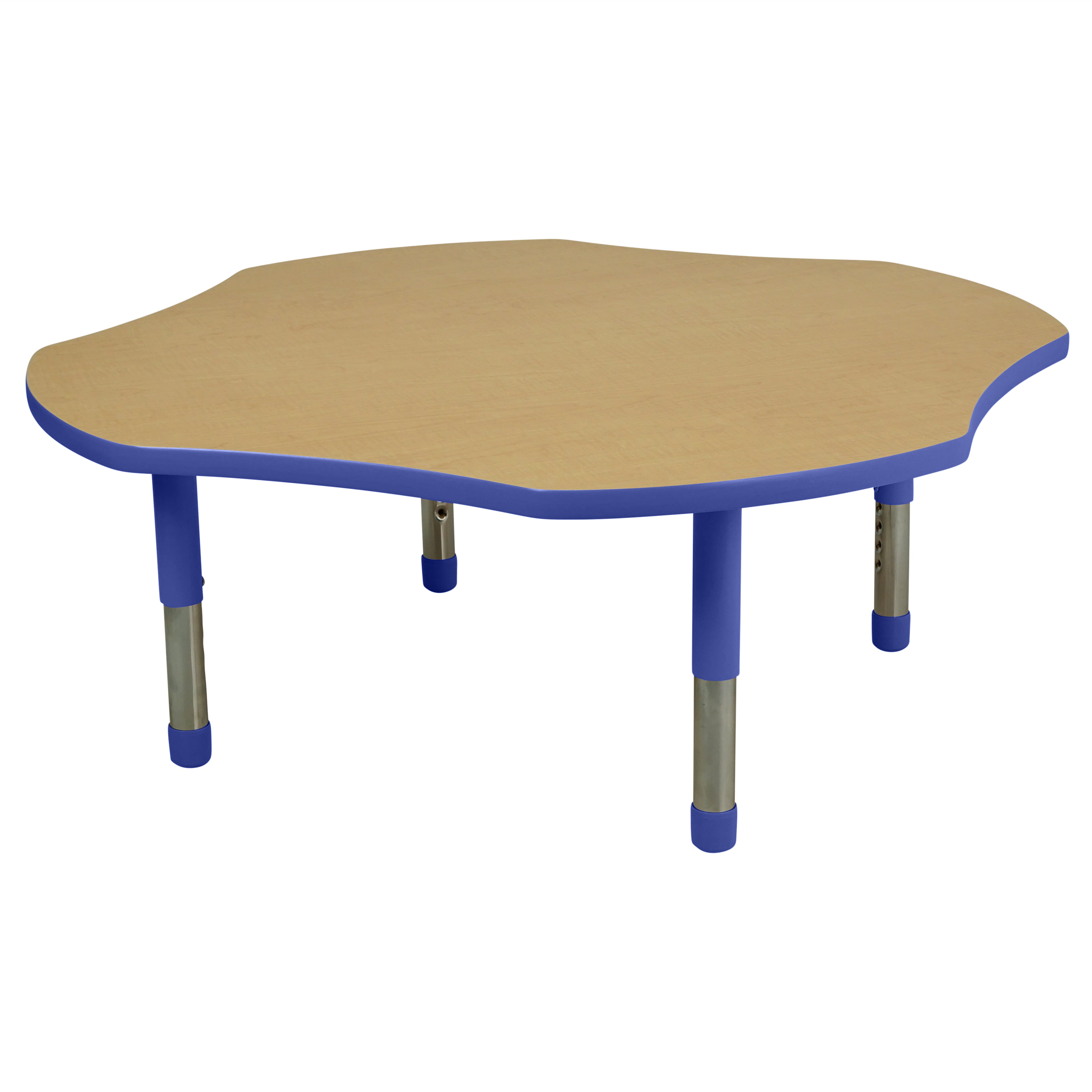 48" x 48" Clover T-Molding Activity Table with Adjustable Tiny Tot Legs - Maple/Blue