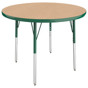 36" Round T-Molding Activity Table with Adjustable Standard Swivel Glide Legs - Maple/Green