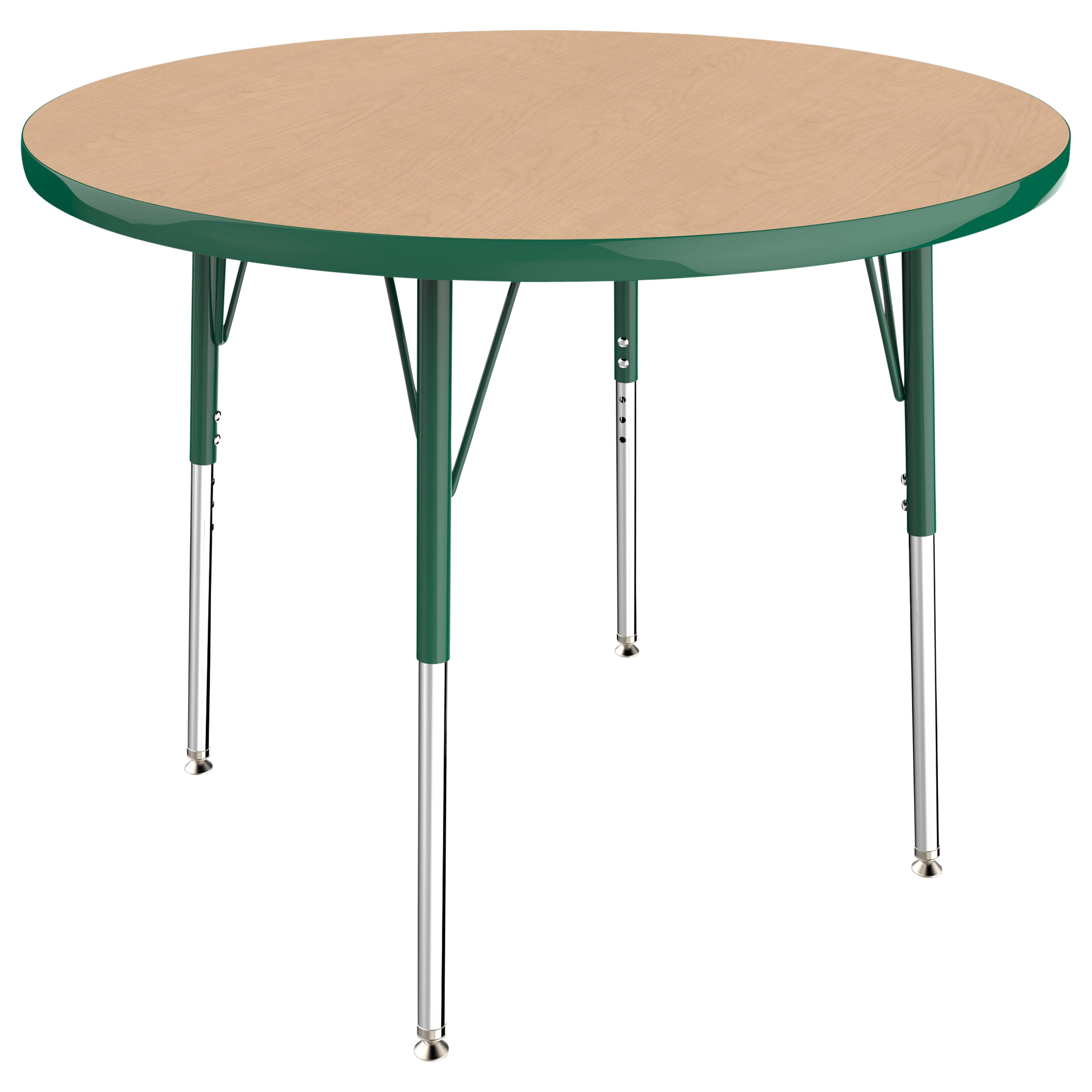 36" Round T-Molding Activity Table with Adjustable Standard Swivel Glide Legs - Maple/Green
