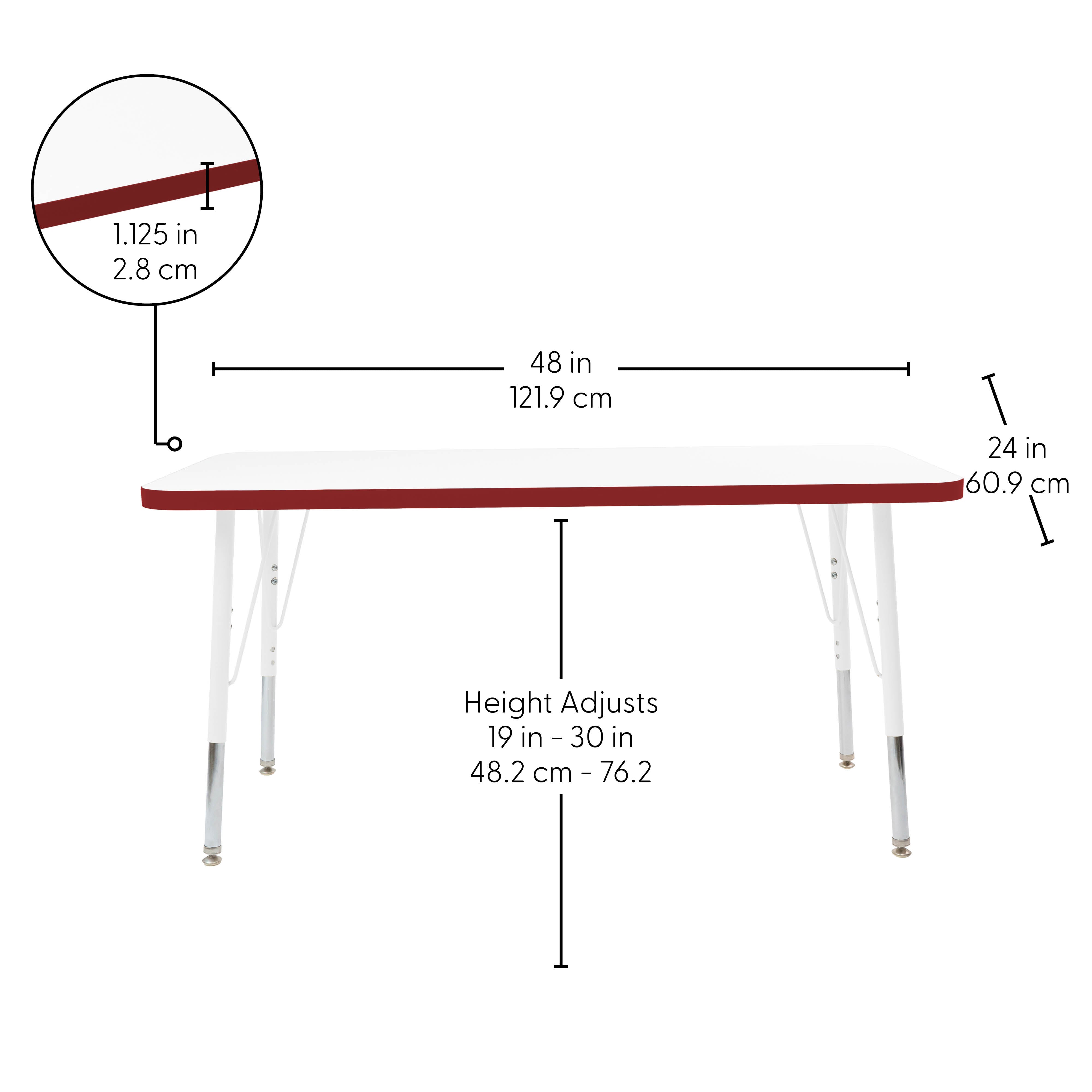 24" x 48" Rectangle Thermofused Activity Table with Adjustable Standard Swivel Glide Legs - White/Burgundy/White