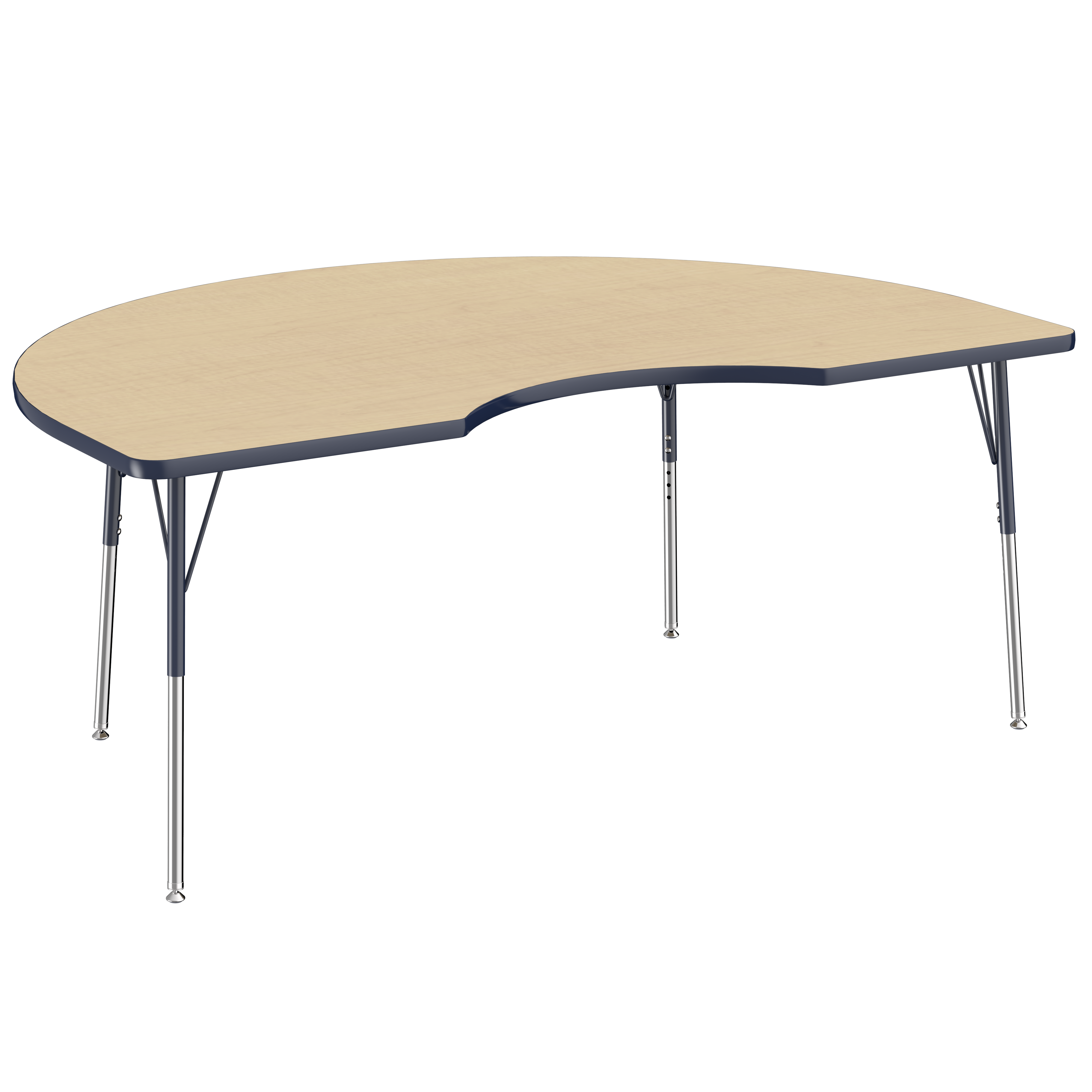 48" x 72" Kidney T-Molding Activity Table with Adjustable Standard Swivel Glide Legs - Maple/Navy
