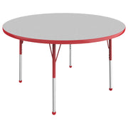 48" Round T-Molding Activity Table with Adjustable Standard Ball Glide Legs - Gray/Red