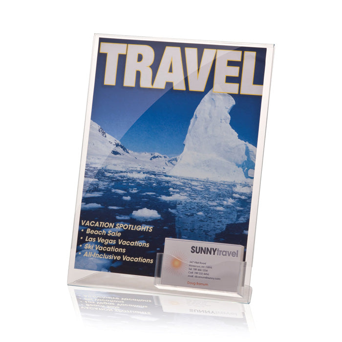 Sign Holder, Slanted Vertical w/Business Card Pocket, 8 1/2"W x 11 1/8"H