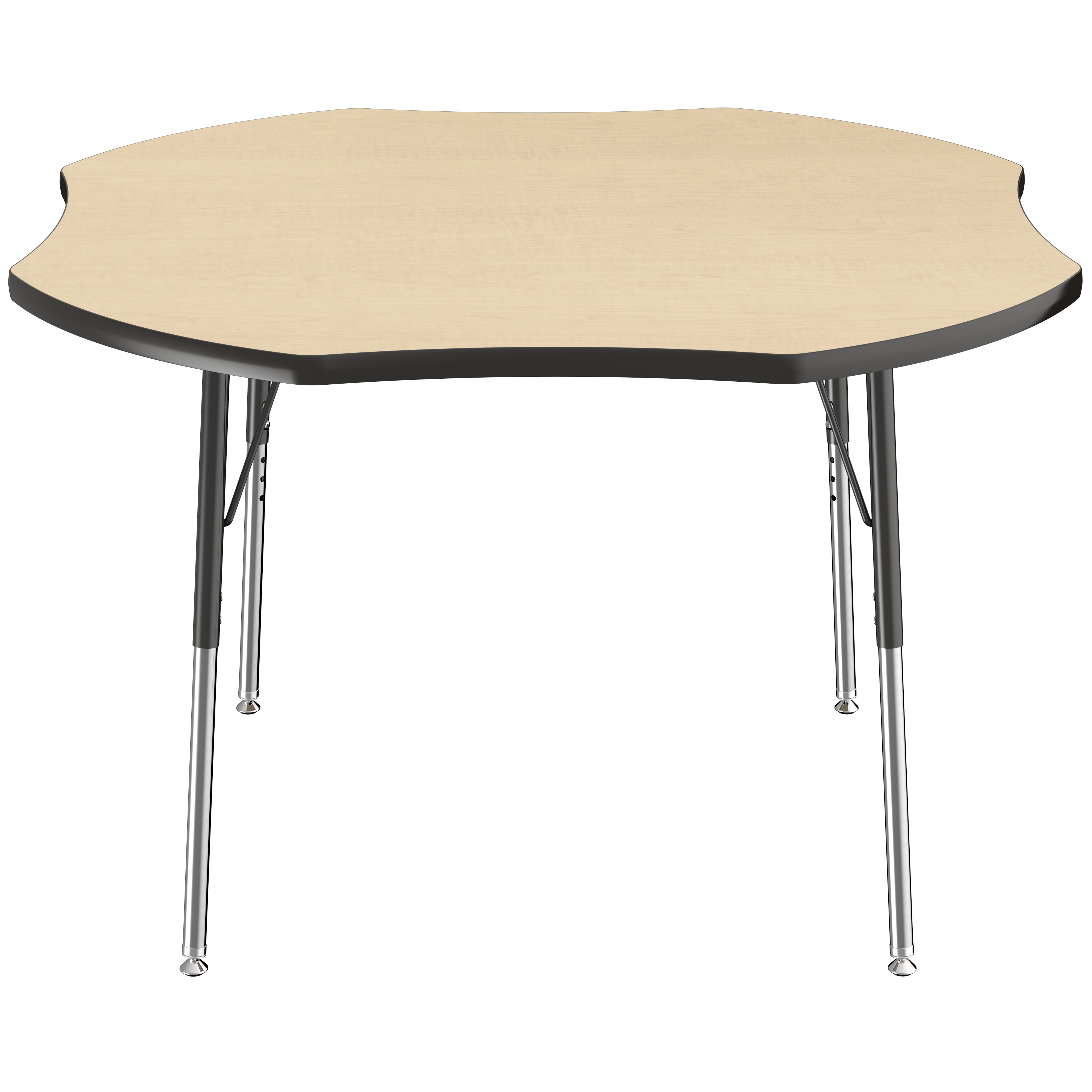 48" x 48" Clover T-Molding Activity Table with Adjustable Standard Swivel Glide Legs - Maple/Black