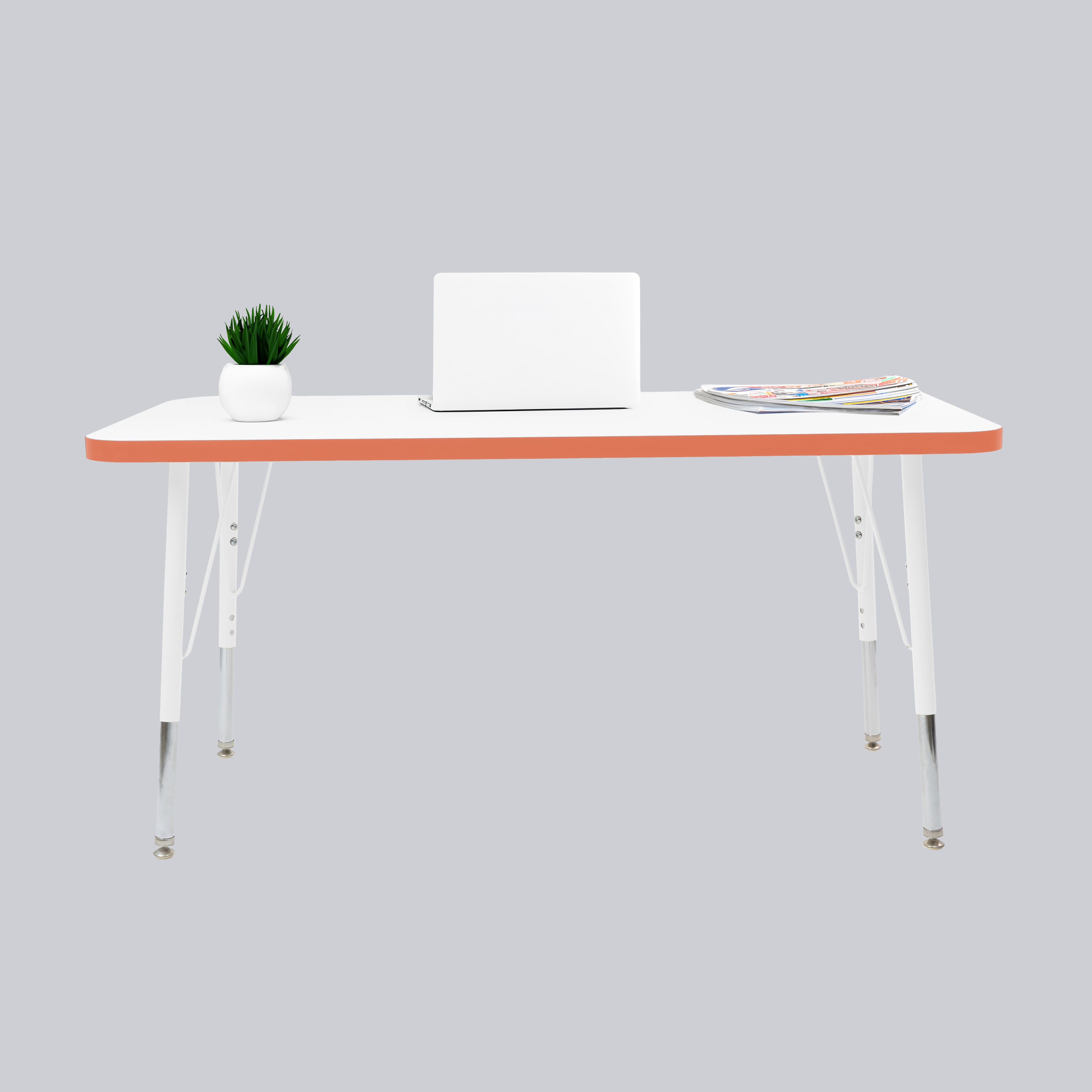 24" x 48" Rectangle Thermofused Activity Table with Adjustable Standard Swivel Glide Legs - White/Tangerine/White