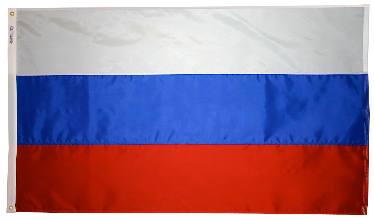 Russia Flag 4x6 ft. Nylon SolarGuard Nyl-Glo 100% Made in USA to Official United Nations Design Specifications.