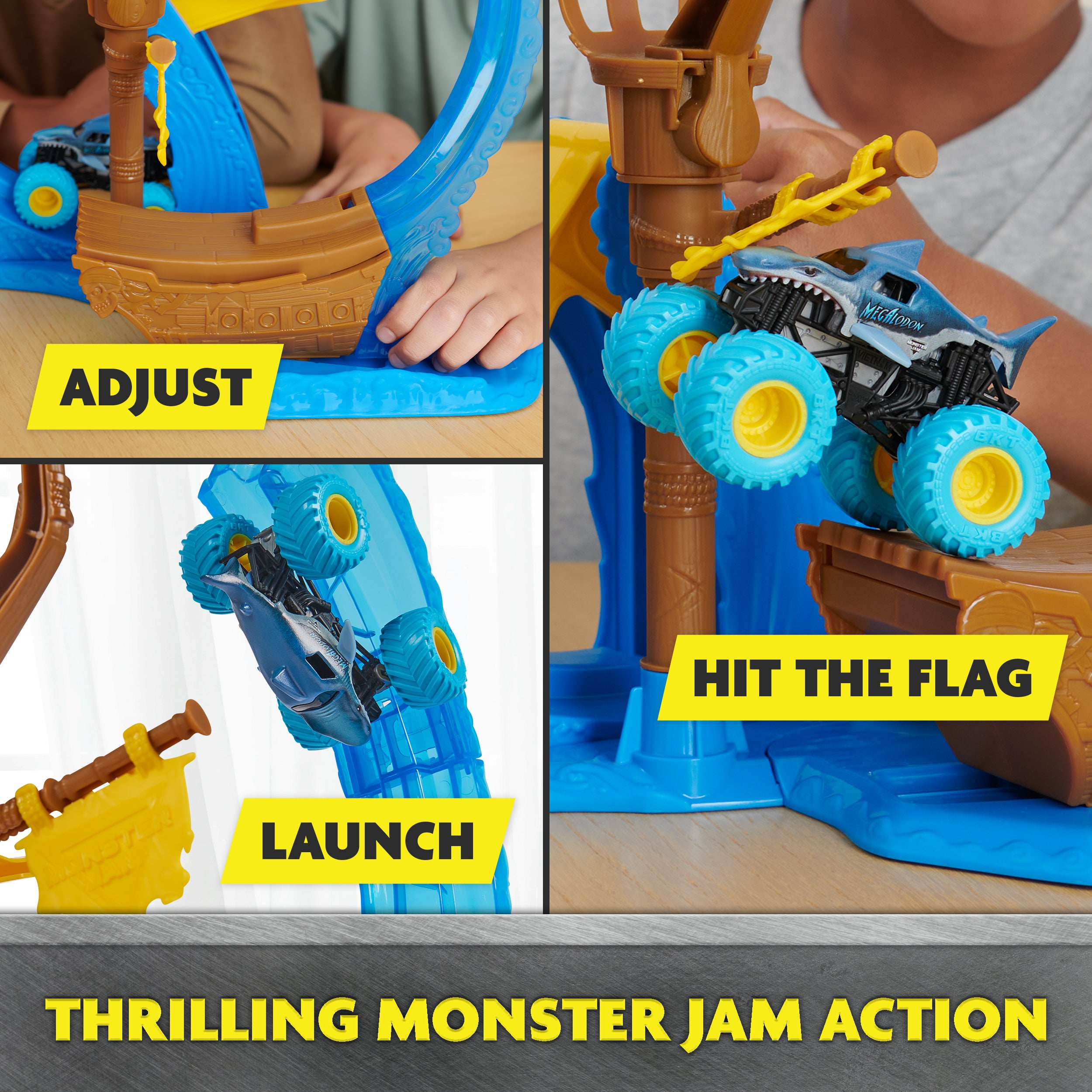 Monster Jam, Megalodon Loop of Doom Stunt Playset with Exclusive 1:64 Scale Die-Cast Monster Truck for Kids Toys for Boys Ages 3 4 5 6 and up