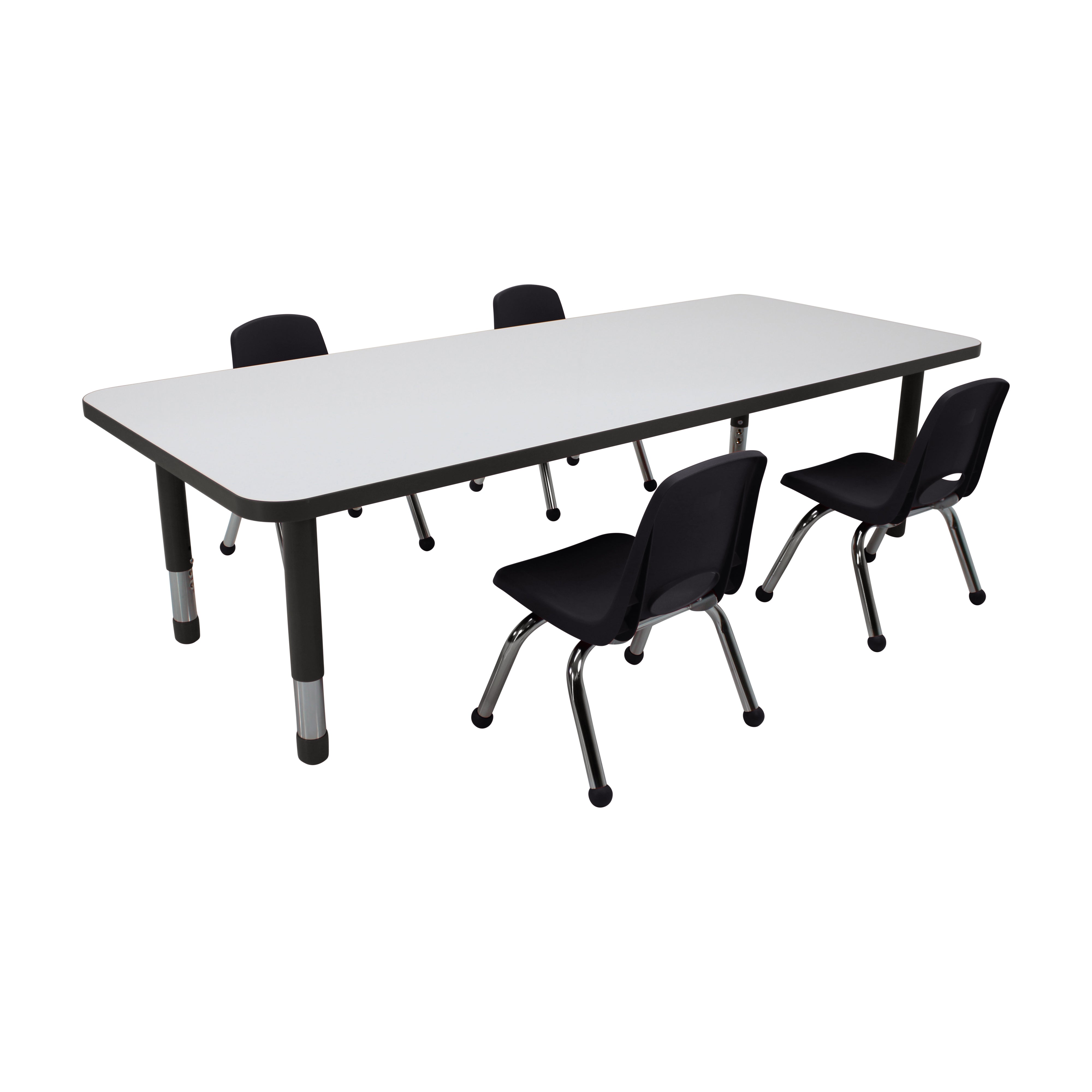 30" x 72" Rectangle Dry-Erase Activity Table with Chunky Legs and 10" Stack Chairs with Ball Glides, 5-Piece Set - Whiteboard/Black