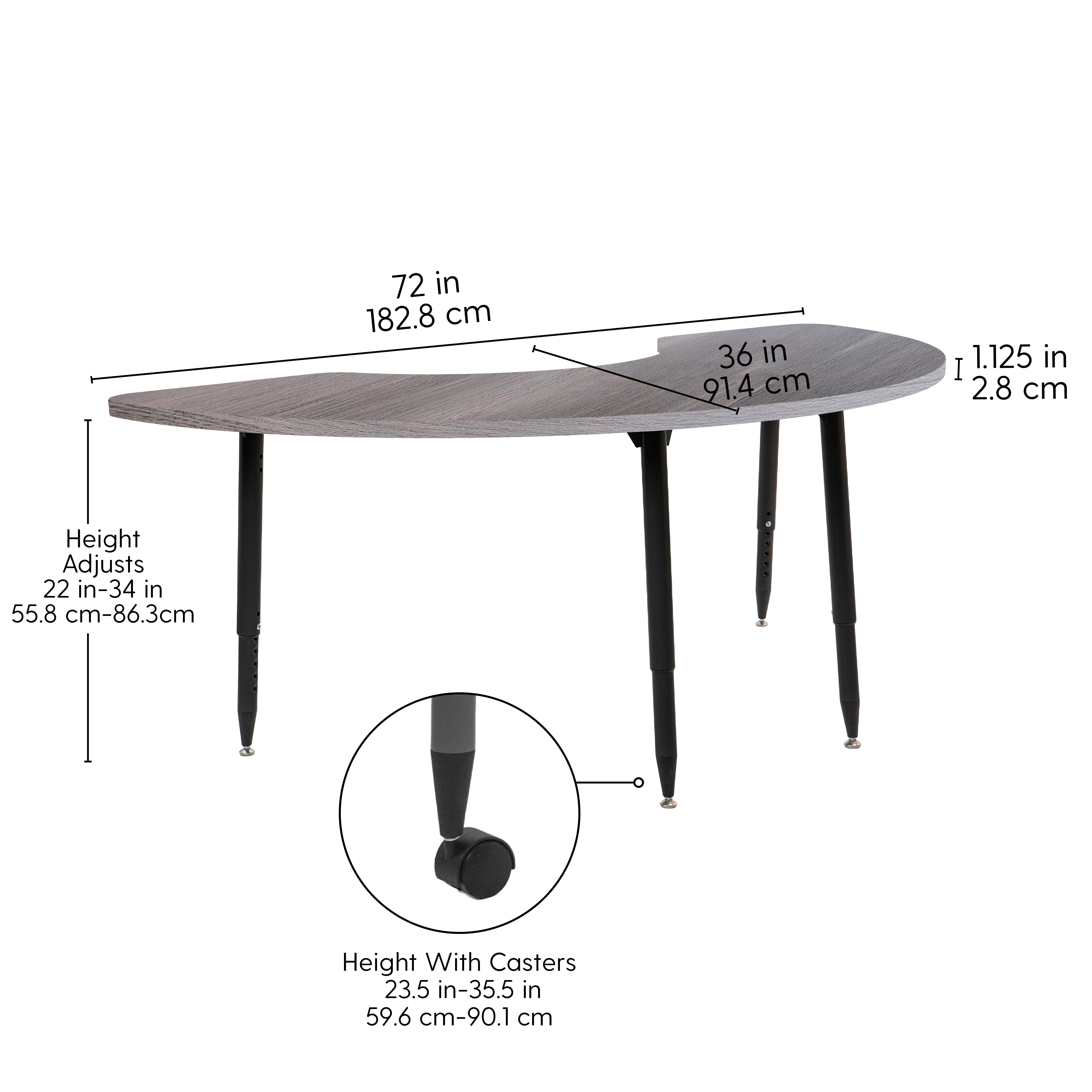 Adapte 36" x 72" Half Moon Woodgrain Activity Table with Adjustable Tapered Legs - Gray Wood/Black