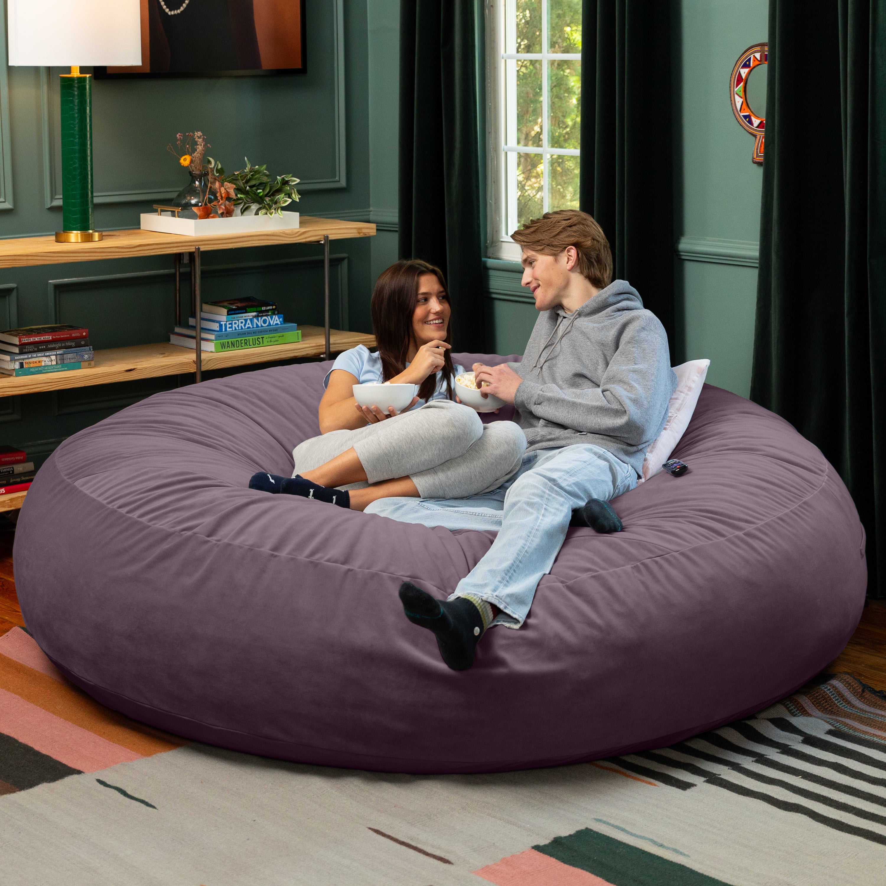 Jaxx 7 Foot Cocoon - 2-in-1 Convertible Bean Bag Bed & Large Bean Bag Chair for Adults, Lush Velvet Purple