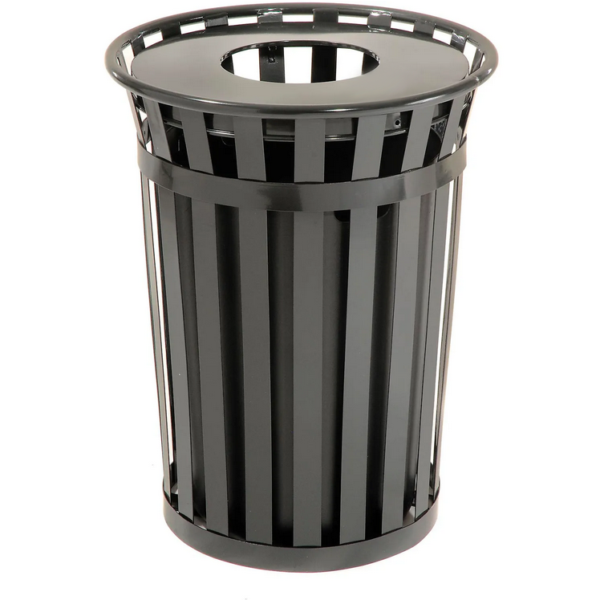 36 Gallon Slatted Wide Top Commercial Trash Receptacle With Flat Lid & Liner