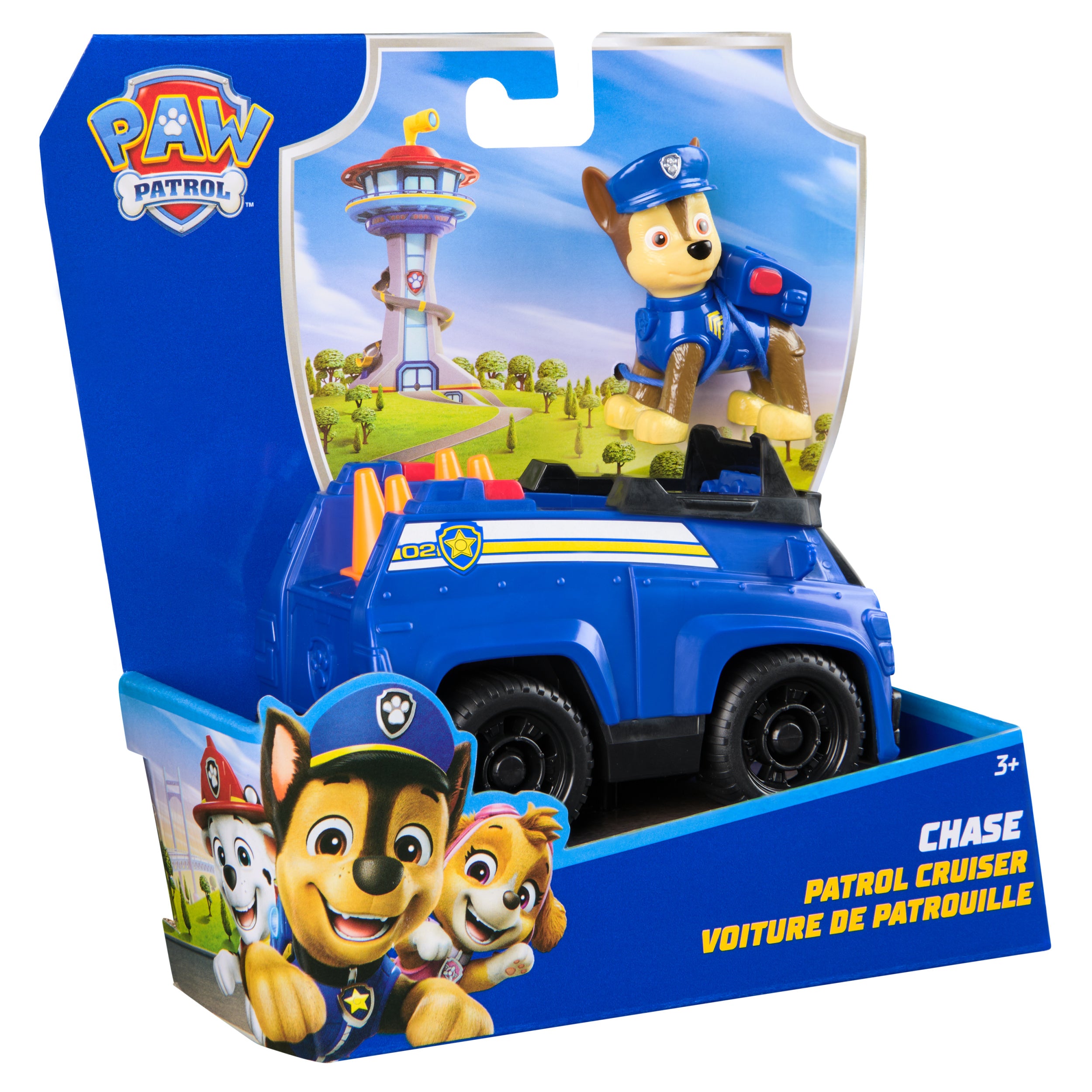 PAW Patrol, Chase’s Patrol Cruiser, Toy Car with Collectible Action Figure, Sustainably Minded Kids Toys for Boys & Girls Ages 3 and Up