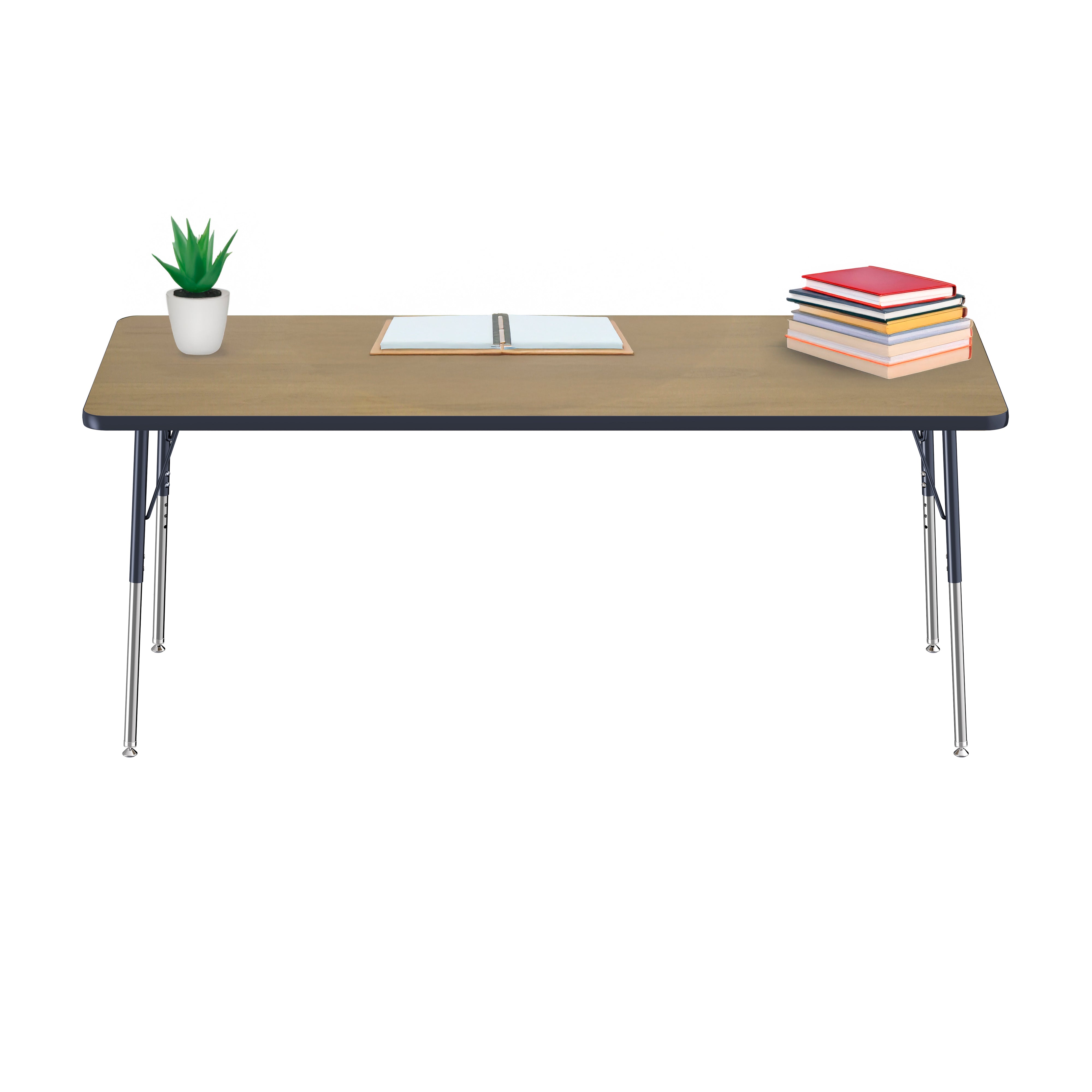 30" x 72" Rectangle T-Molding Activity Table with Adjustable Standard Swivel Glide Legs - Pasadena Oak/Navy