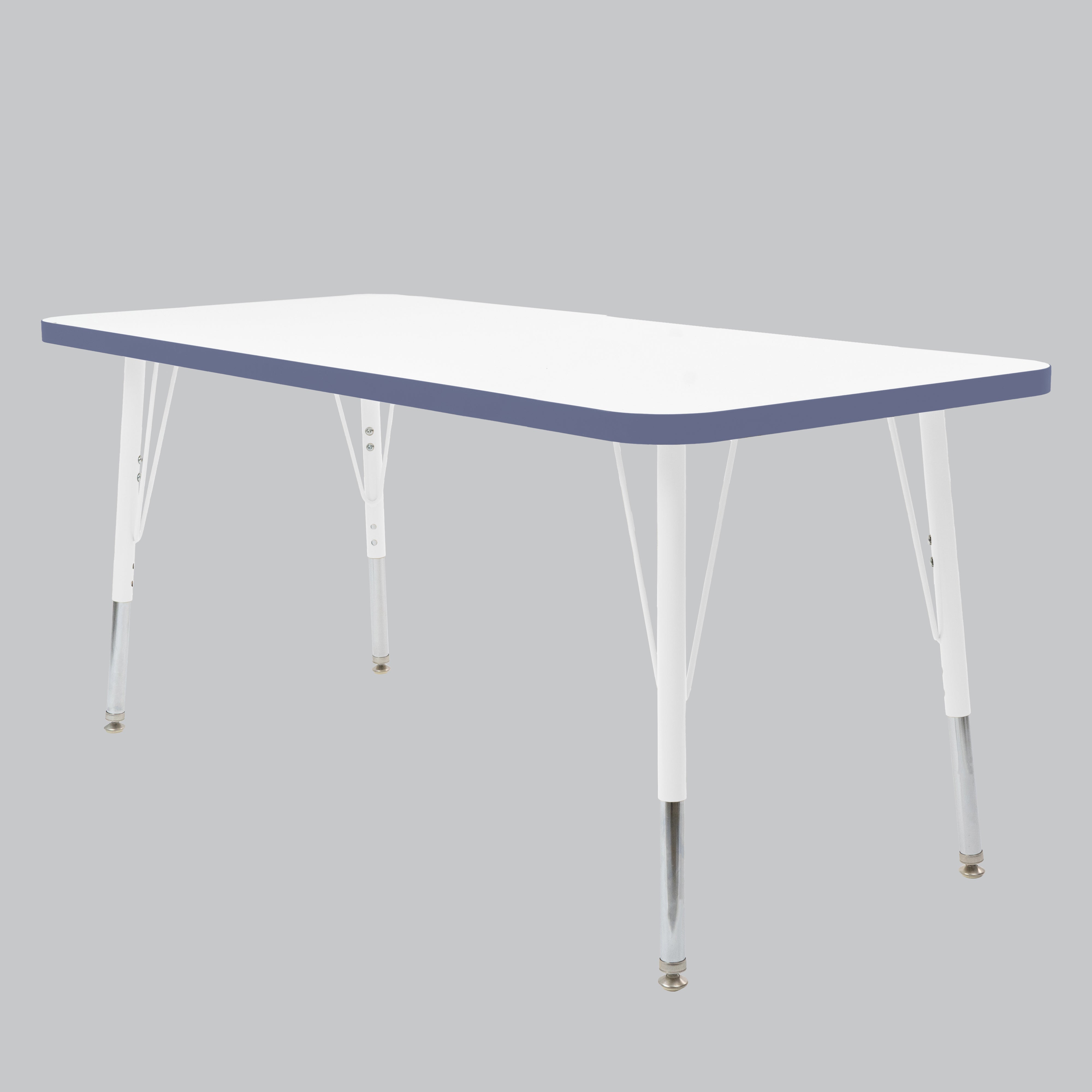 24" x 60" Rectangle Thermofused Activity Table with Adjustable Standard Swivel Glide Legs - White/Navy/White