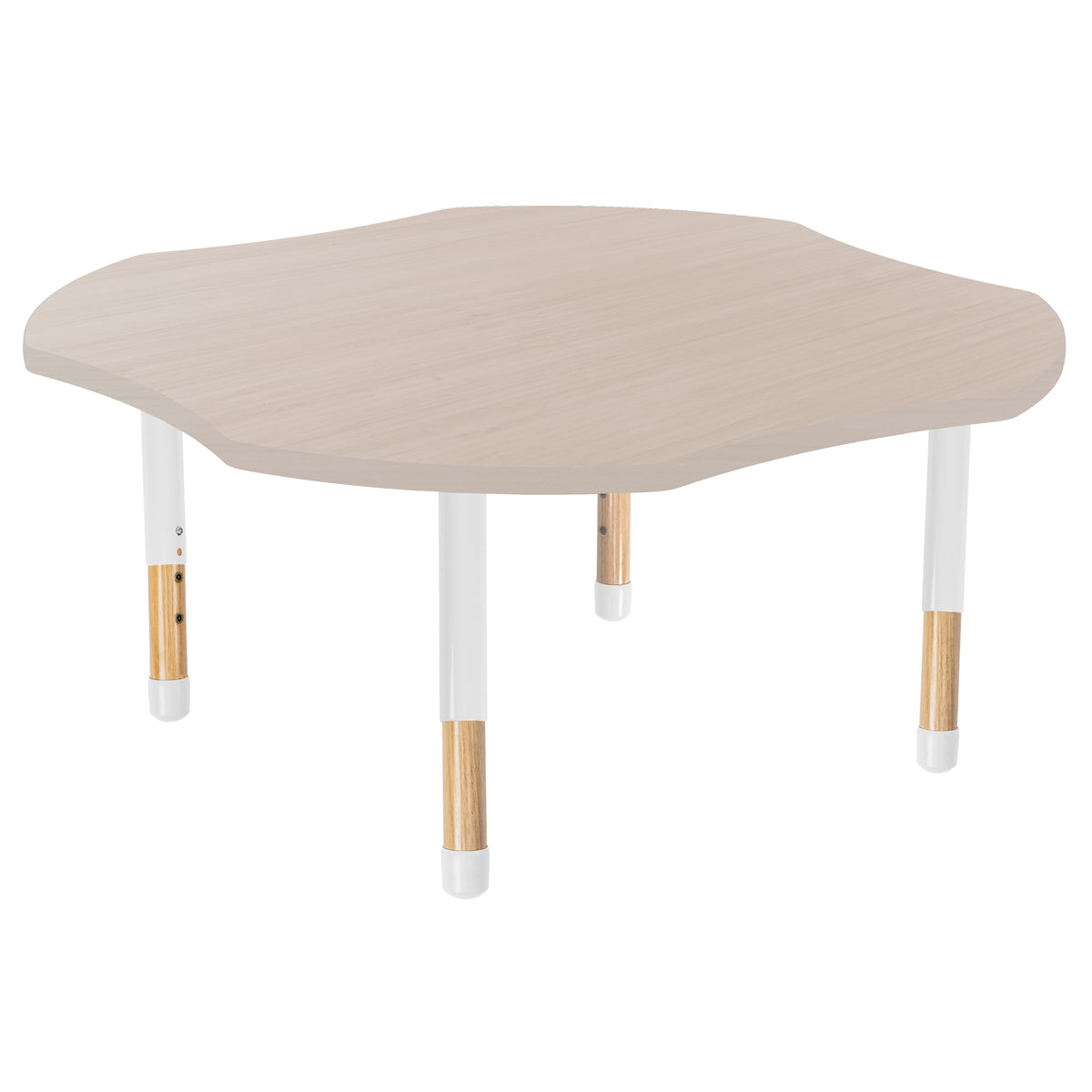 48" x 48" Clover Thermofused Activity Table with Adjustable Chunky Wood Legs - Asian Sand/White/Natural