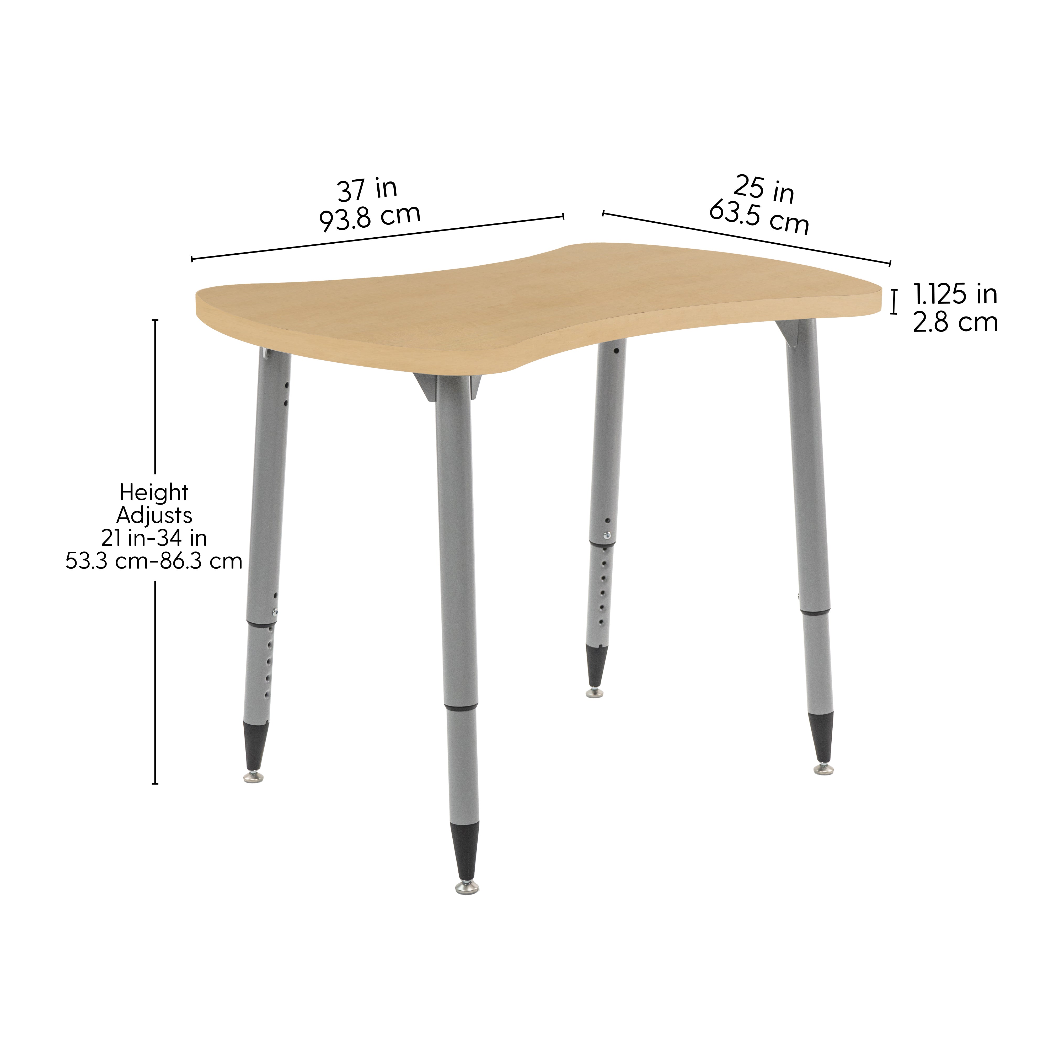 Adapte 25" x 37" Bowtie Woodgrain Activity Table with Adjustable Tapered Legs - Maple Grain/Silver