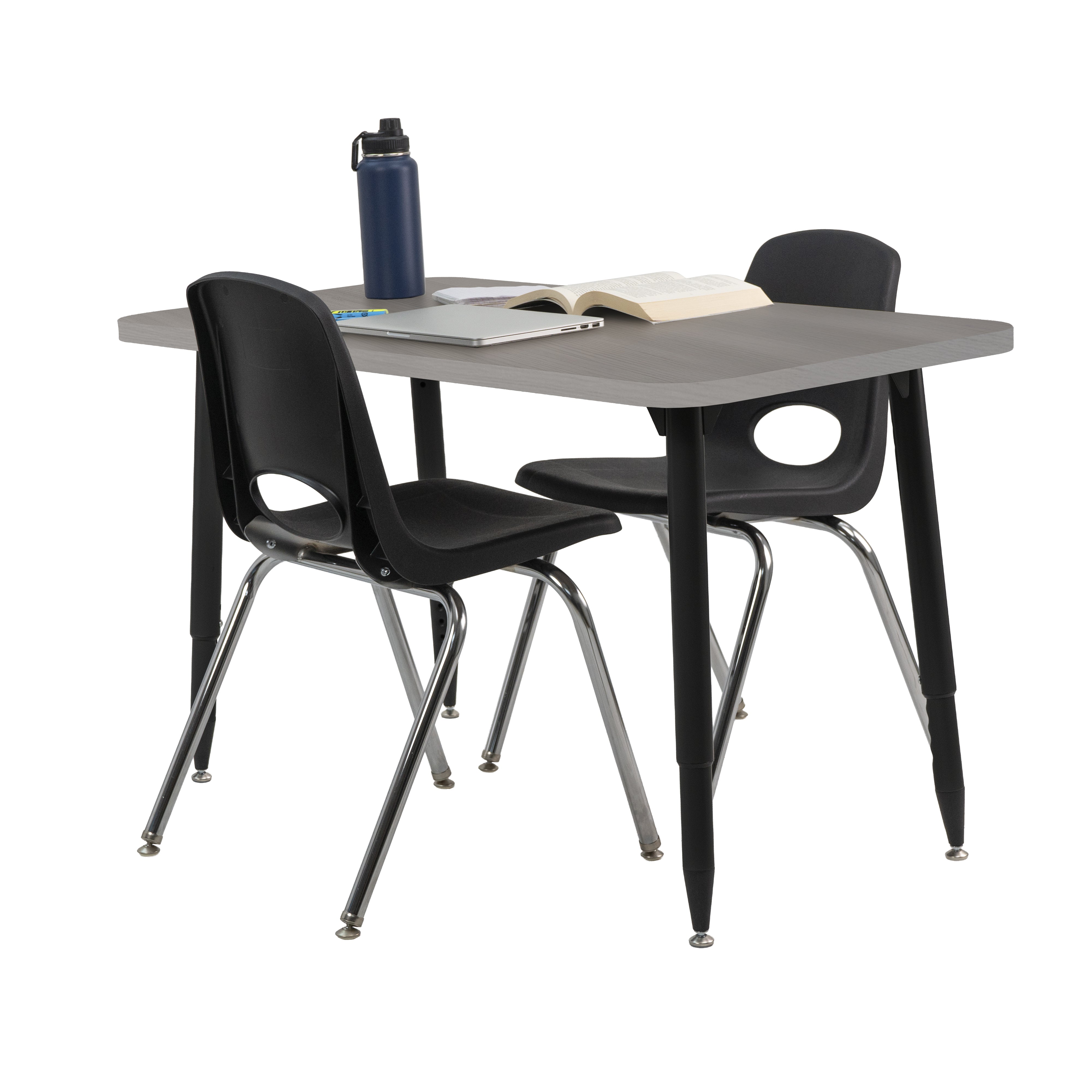 Adapte 24" x 48" Rectangle Woodgrain Activity Table with Adjustable Tapered Legs - Light Gray Wood/Black