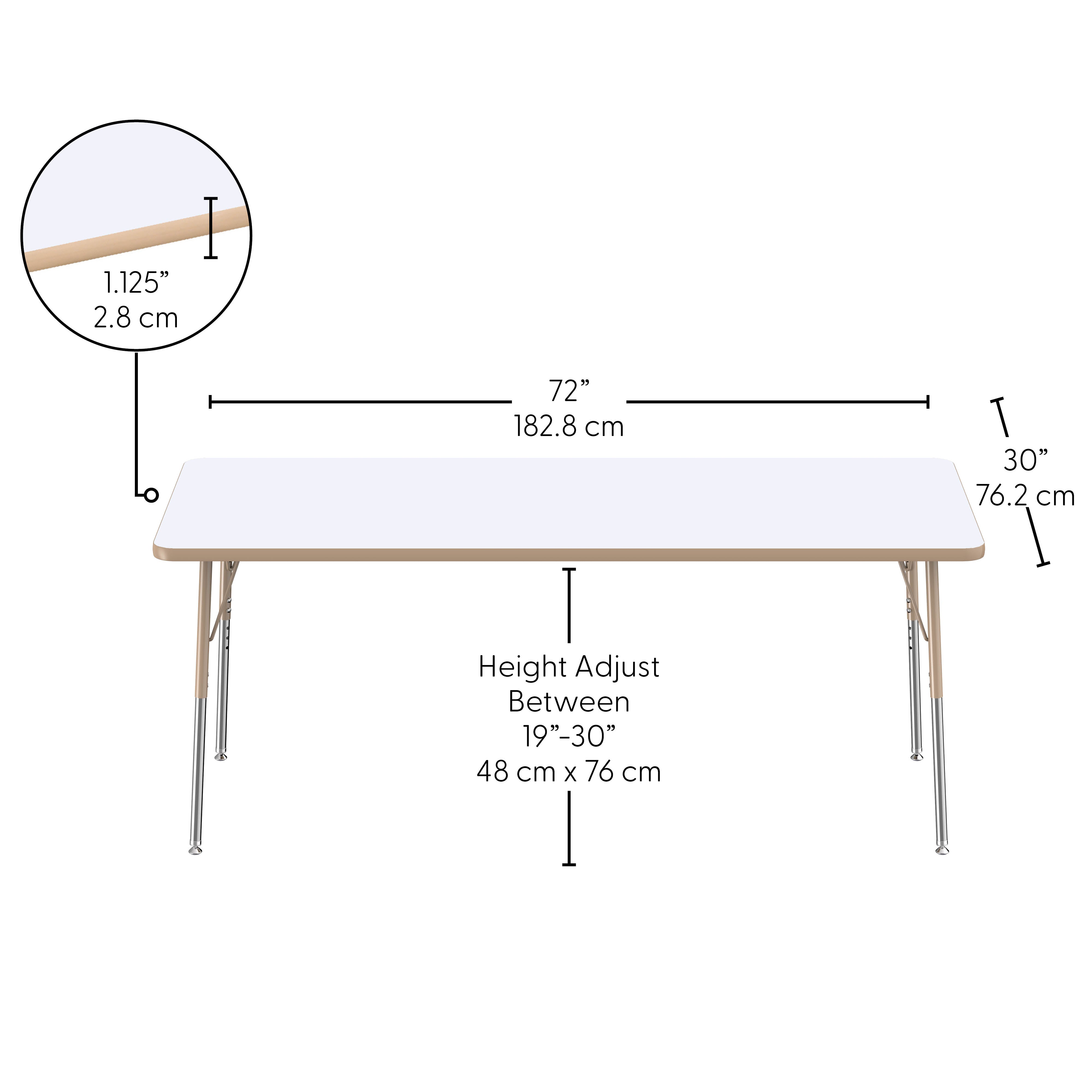 30" x 72" Rectangle Dry-Erase Activity Table with Adjustable Standard Swivel Glide Legs - Whiteboard/Sand