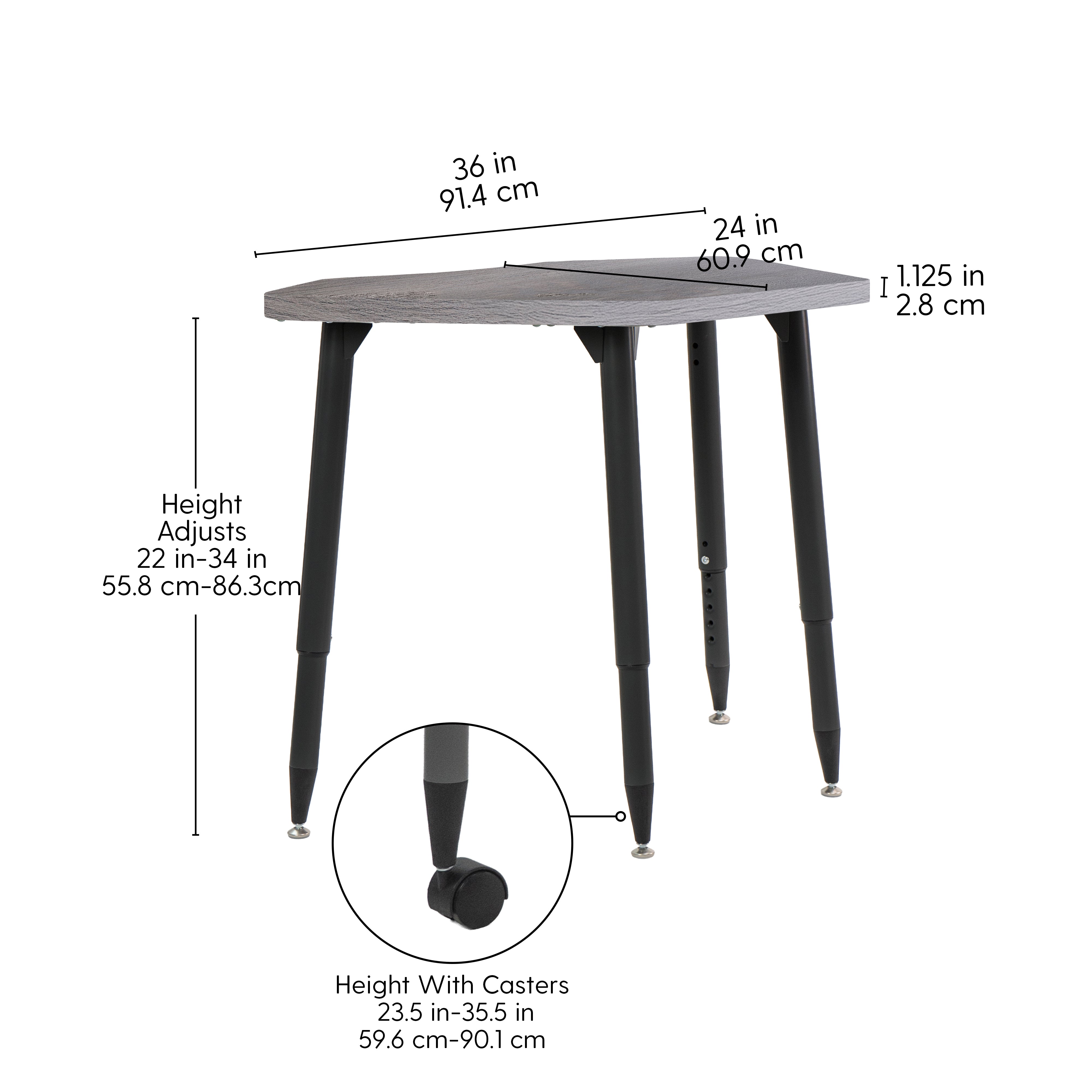 Adapte 24" x 36" Petal Woodgrain Activity Table with Adjustable Tapered Legs - Gray Wood/Black