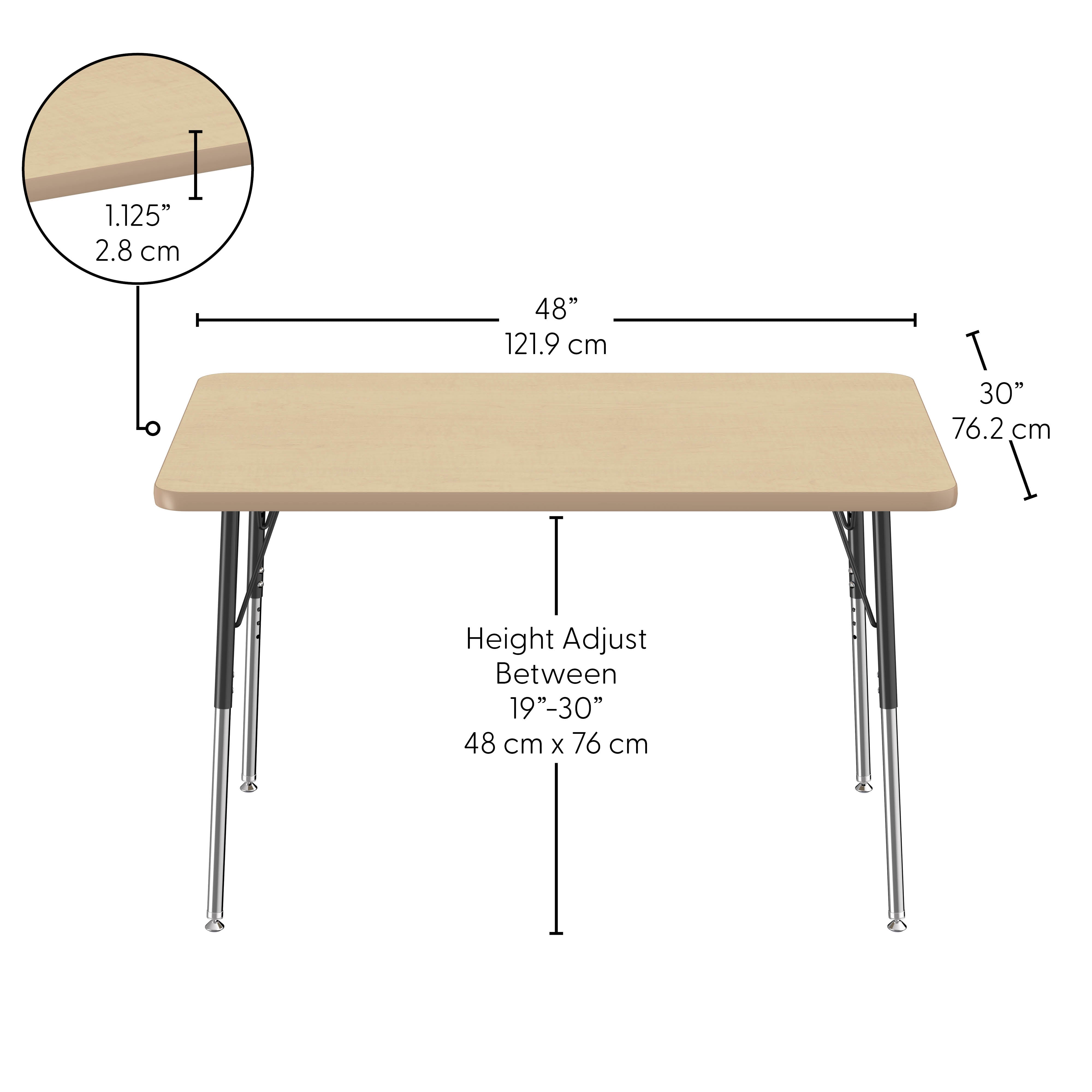 30" x 48" Rectangle Thermofused Activity Table with Adjustable Standard Swivel Glide Legs - Maple/Maple/Black