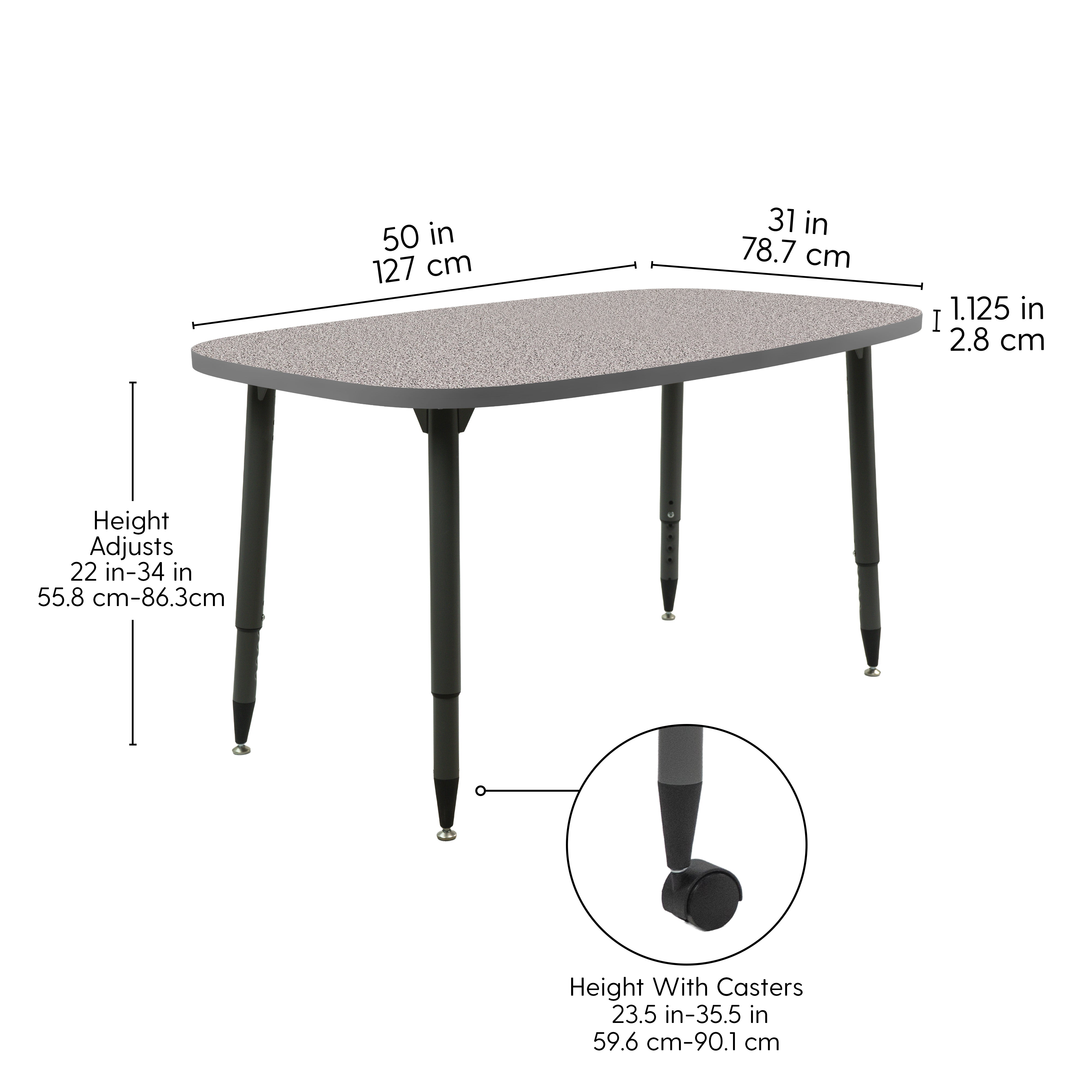 Adapte 31" x 50" Rounded Rectangle Thermofused Activity Table with Adjustable Tapered Legs - Gray/North Sea