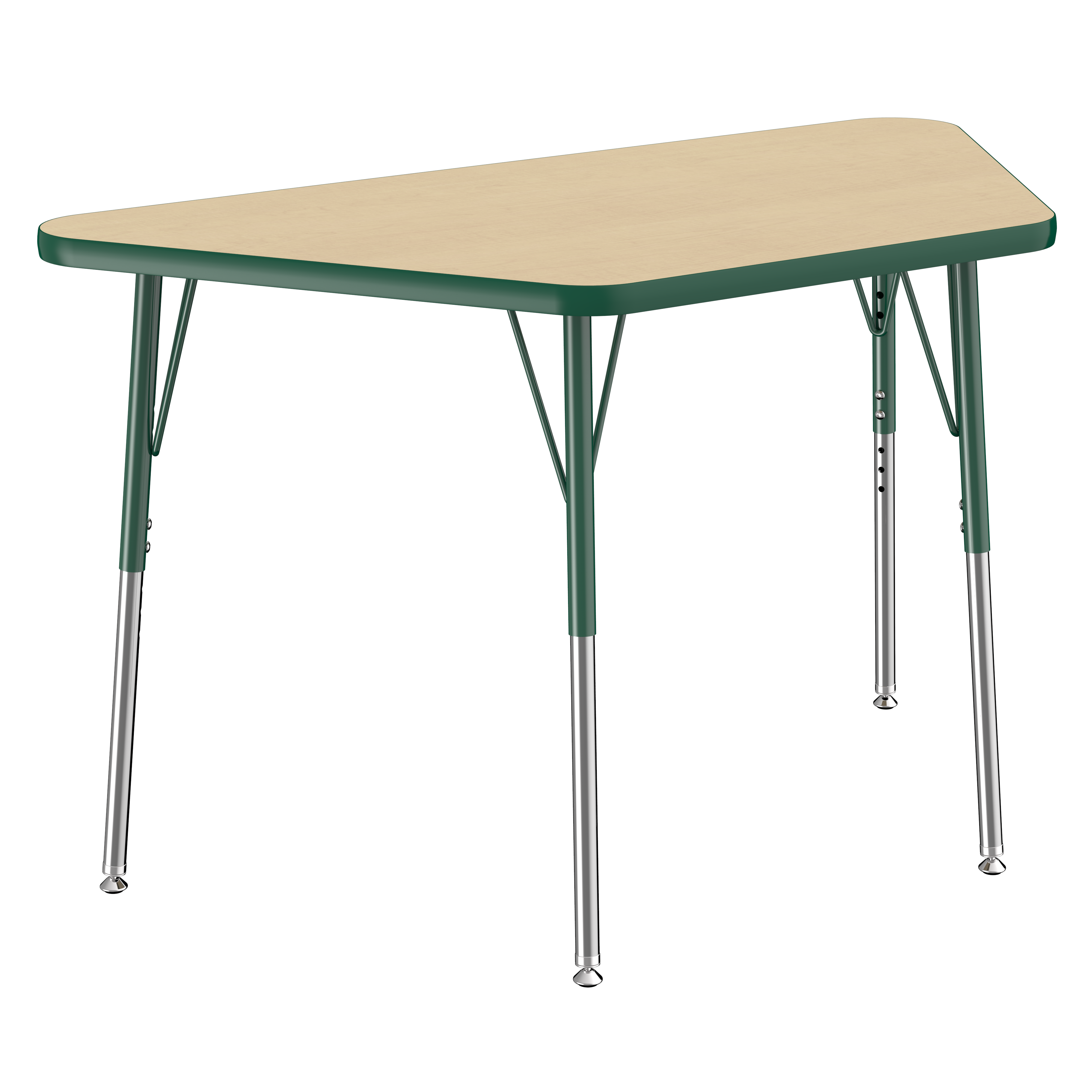 24" x 48" Trapezoid T-Molding Activity Table with Adjustable Standard Swivel Glide Legs - Maple/Green