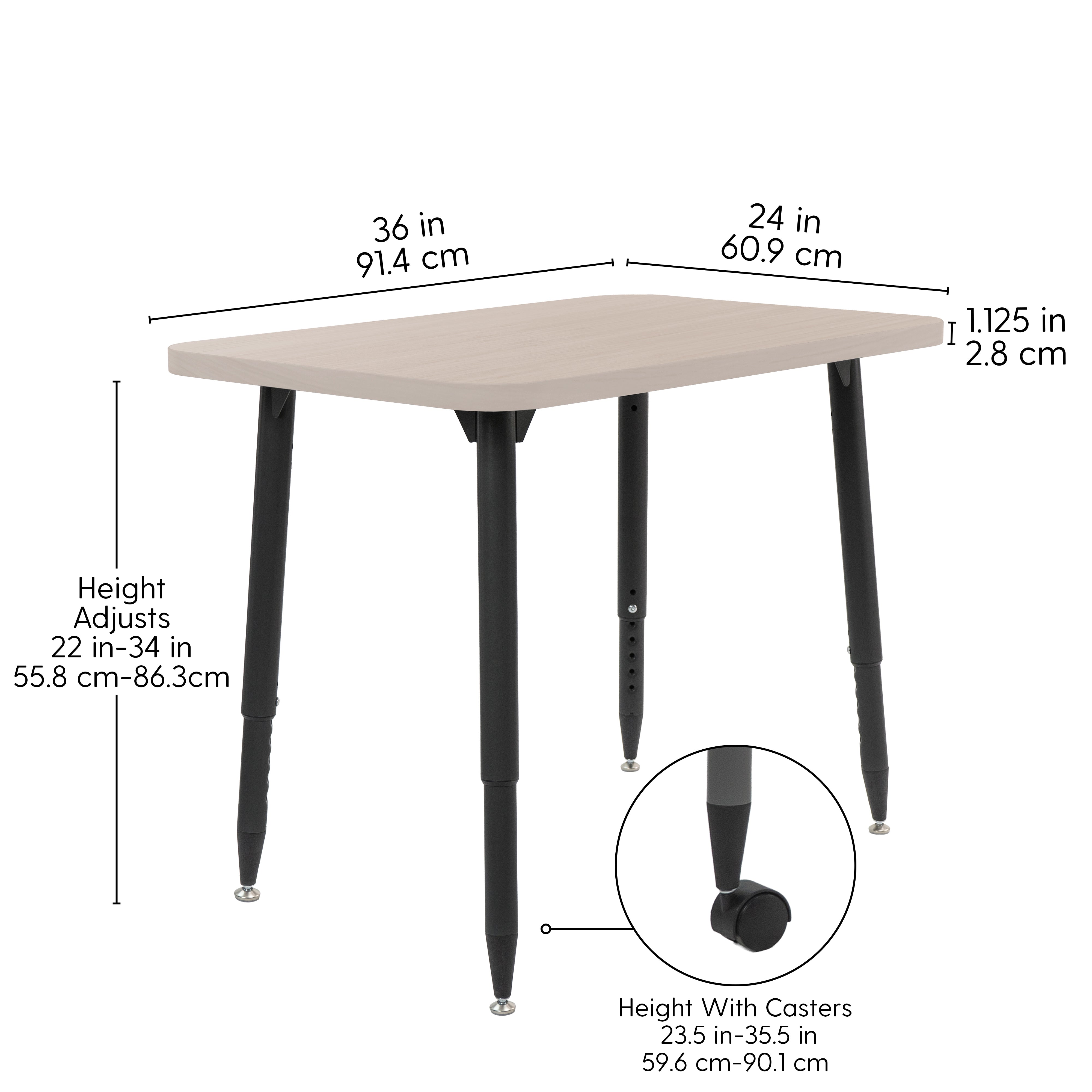 Adapte 24" x 36" Rectangle Woodgrain Activity Table with Adjustable Tapered Legs - Asian Sand/Black