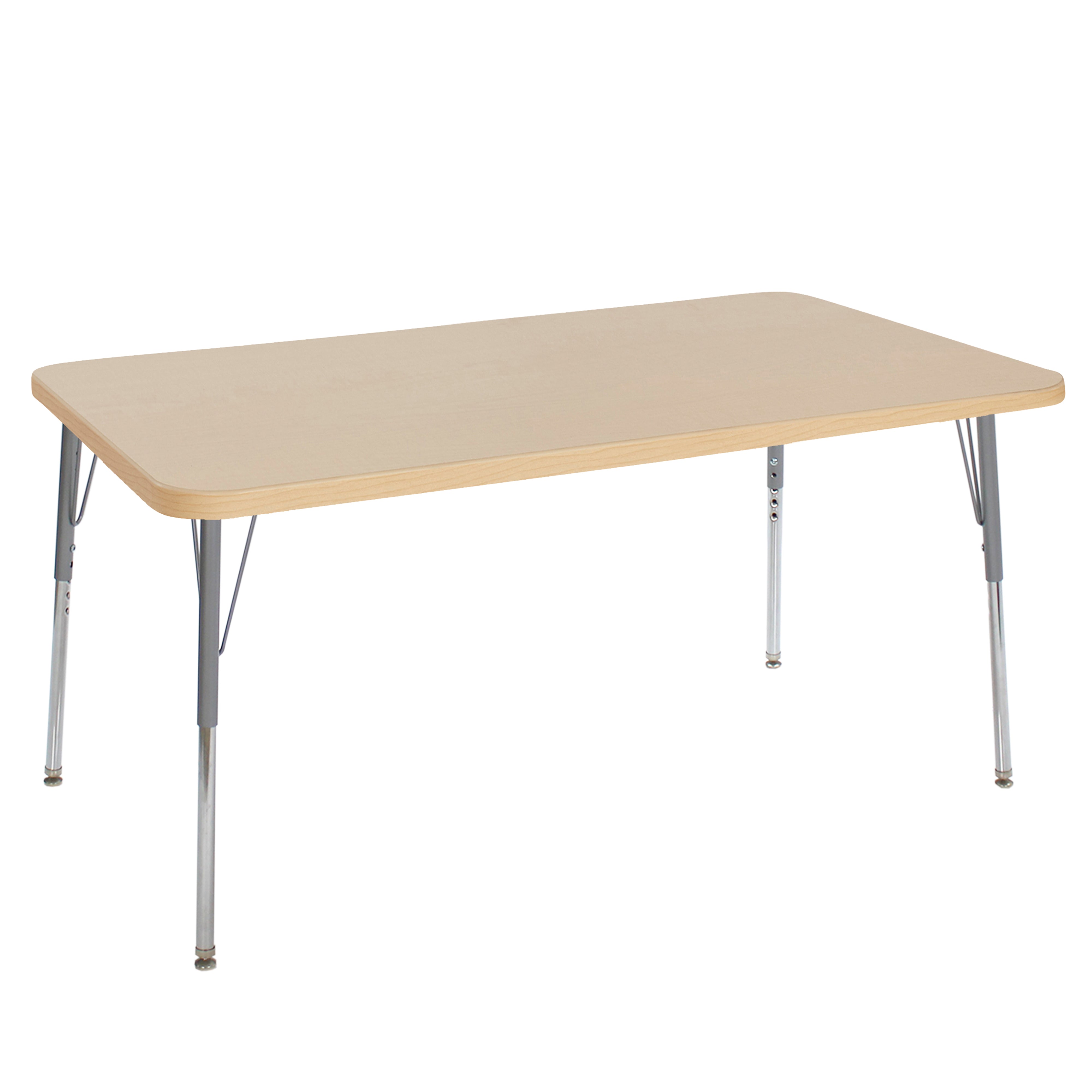 36" x 60" Rectangle La Madera Activity Table with Standard Legs - Maple Grain/Silver