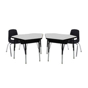 24" x 36" Petal Book Box Desk with Adjustable Standard Legs and 12" Stack Chair with Swivel Glides, 2-Piece/4-Piece Set - Gray/Black