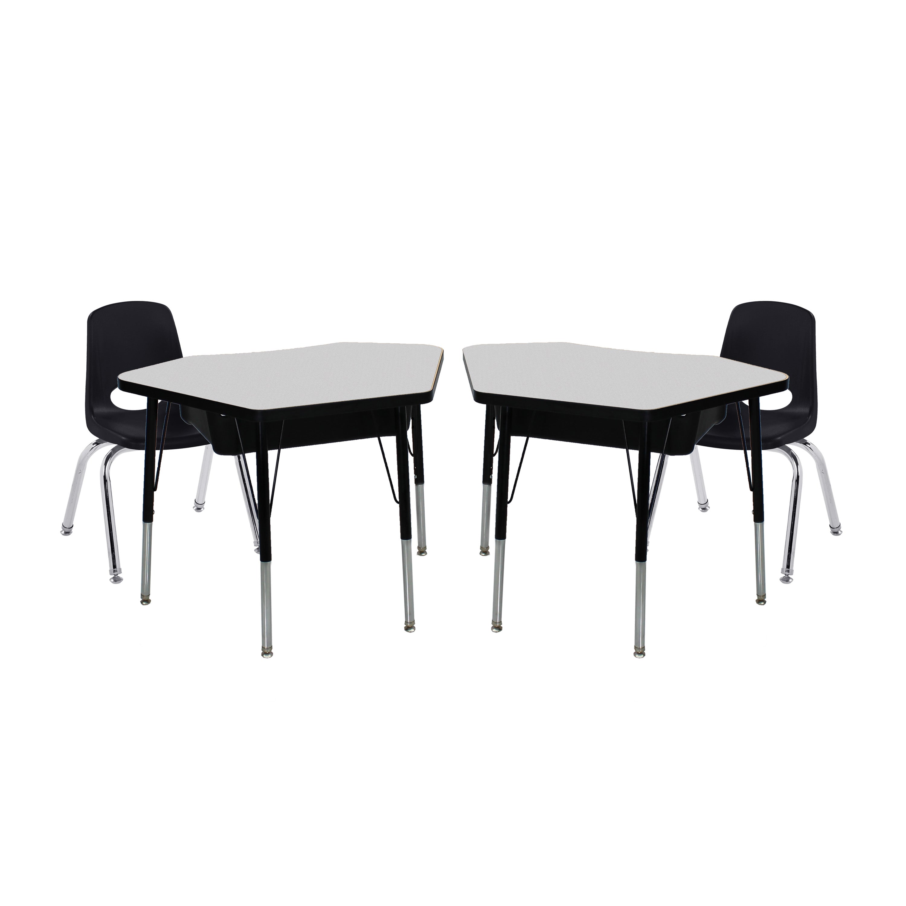 24" x 36" Petal Book Box Desk with Adjustable Standard Legs and 12" Stack Chair with Swivel Glides, 2-Piece/4-Piece Set - Gray/Black