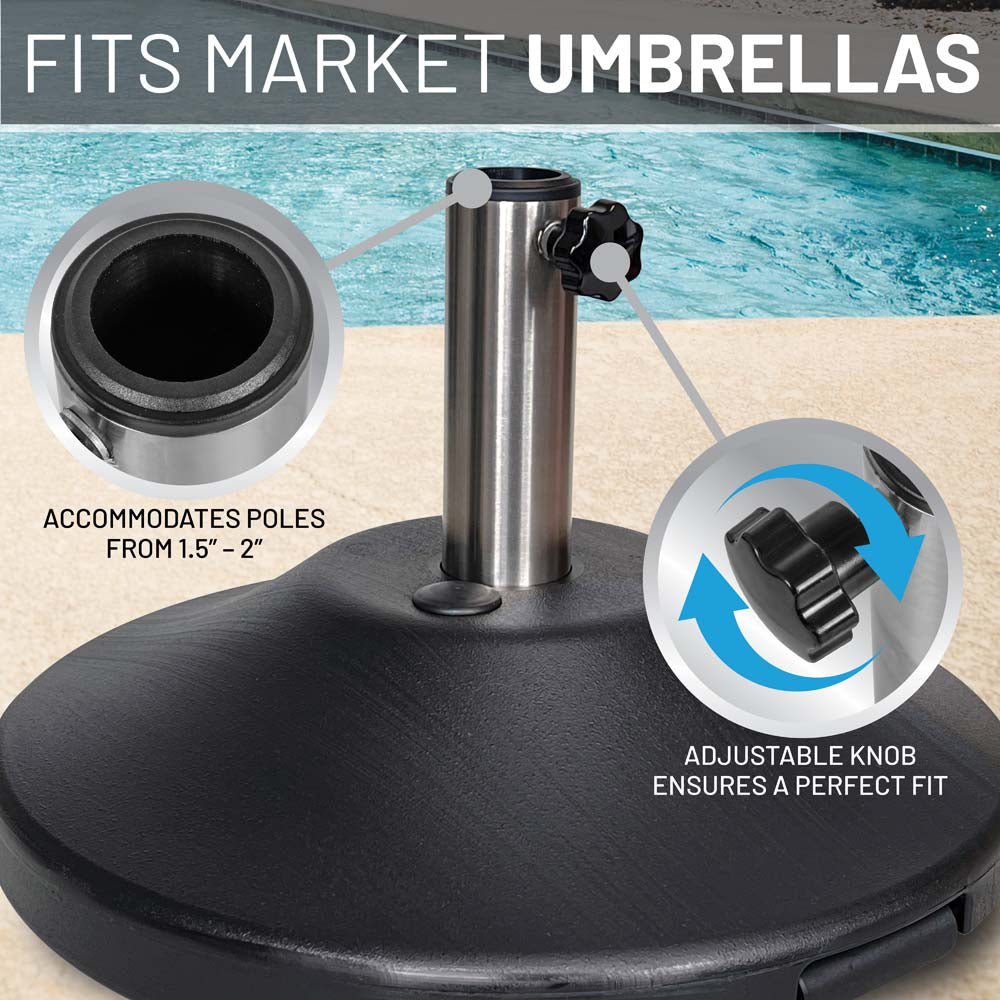 Fillable 50 lb Premium Umbrella Base with Stainless Stem (Black)
