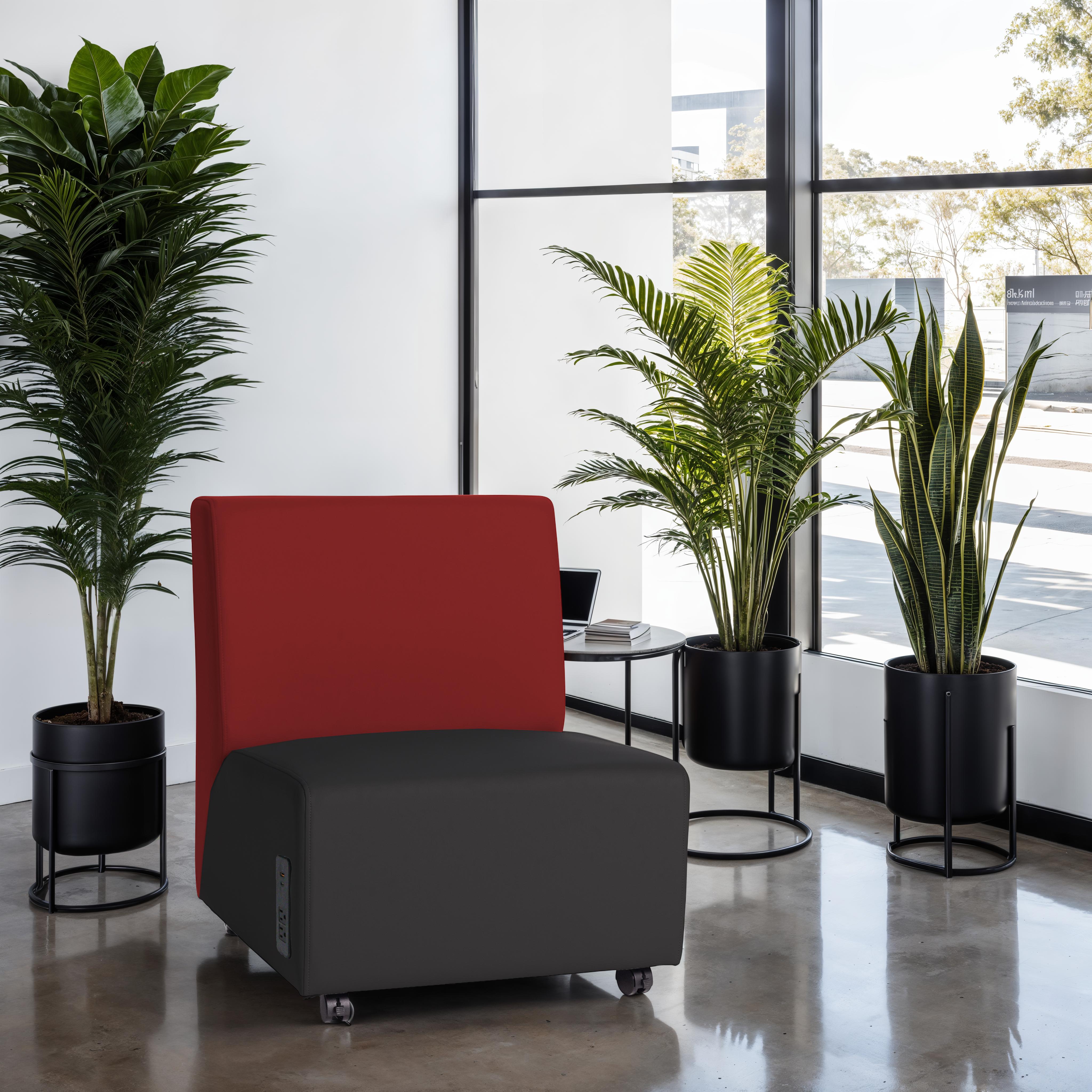 Pro Series Upholstered Armless Mobile Chair with Tech Panel - Black/Crimson