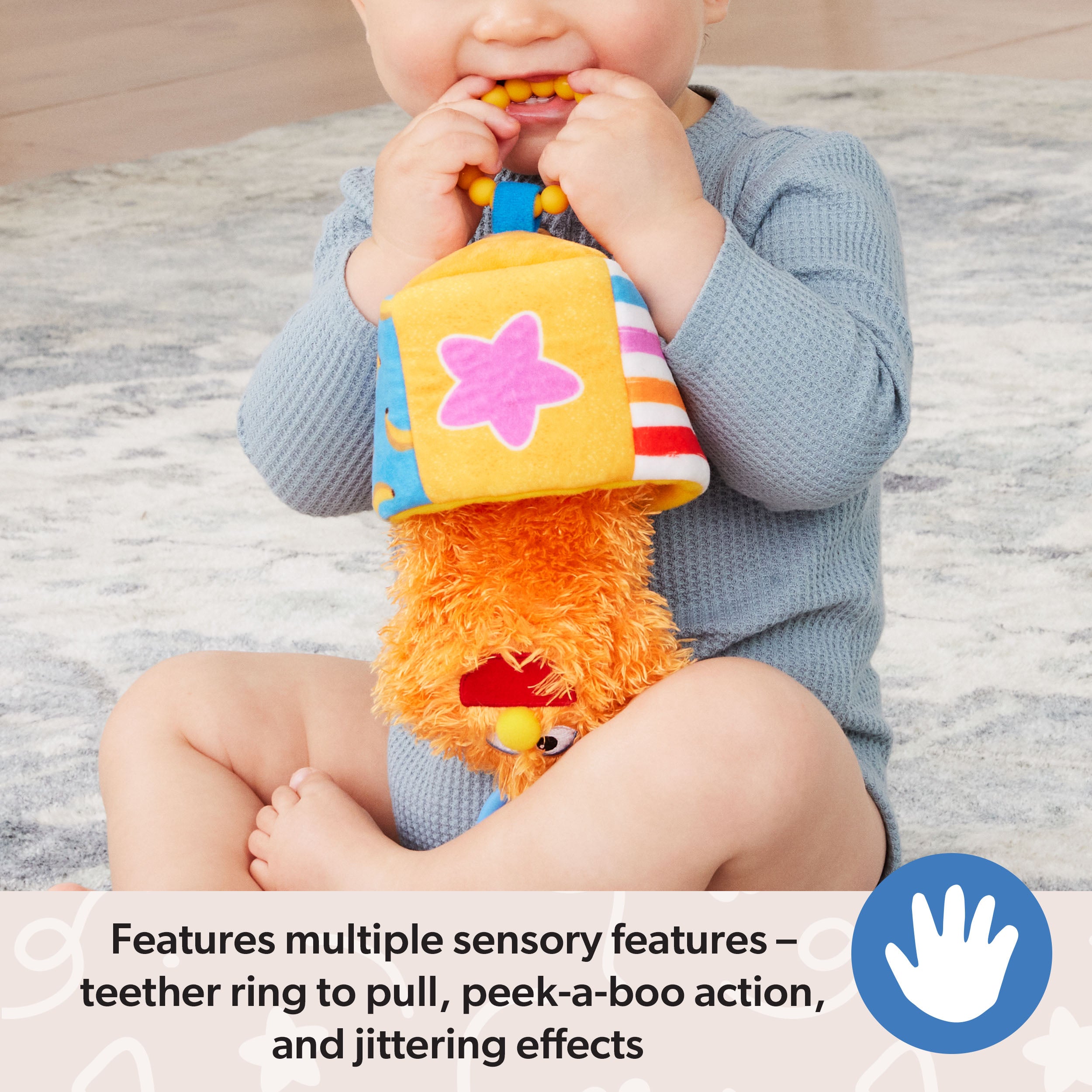Ms. Rachel Official Herbie Sensory Take-Along Toy, Baby Swing & Baby Stroller Teething Toys w/ Rattle & Clip, Toddler Toys for Girls & Boys Ages 3 Months to 1+