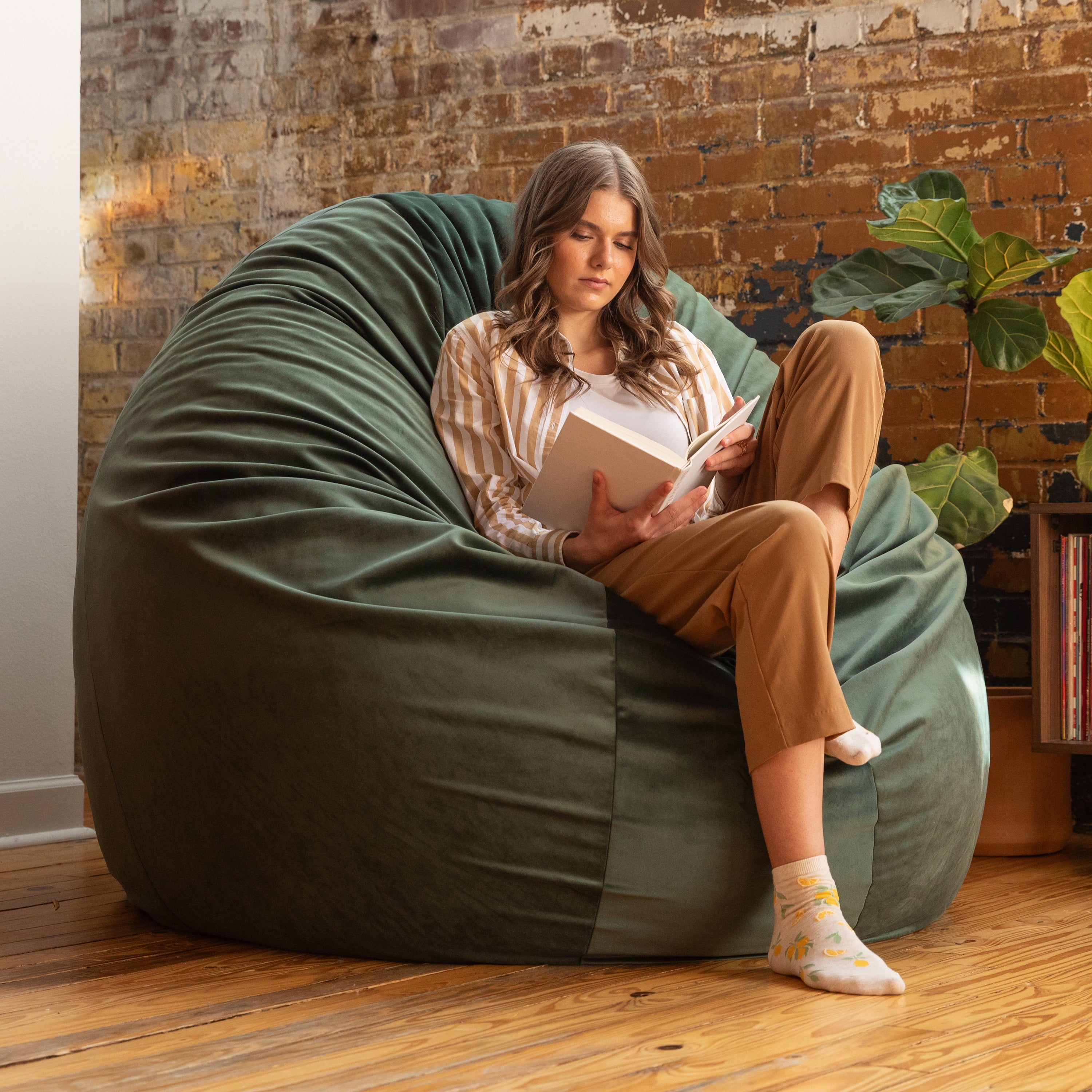 Jaxx 6 Foot Cocoon - 2-in-1 Convertible Bean Bag Bed & Large Bean Bag Chair for Adults, Premium Lush Velvet - Green