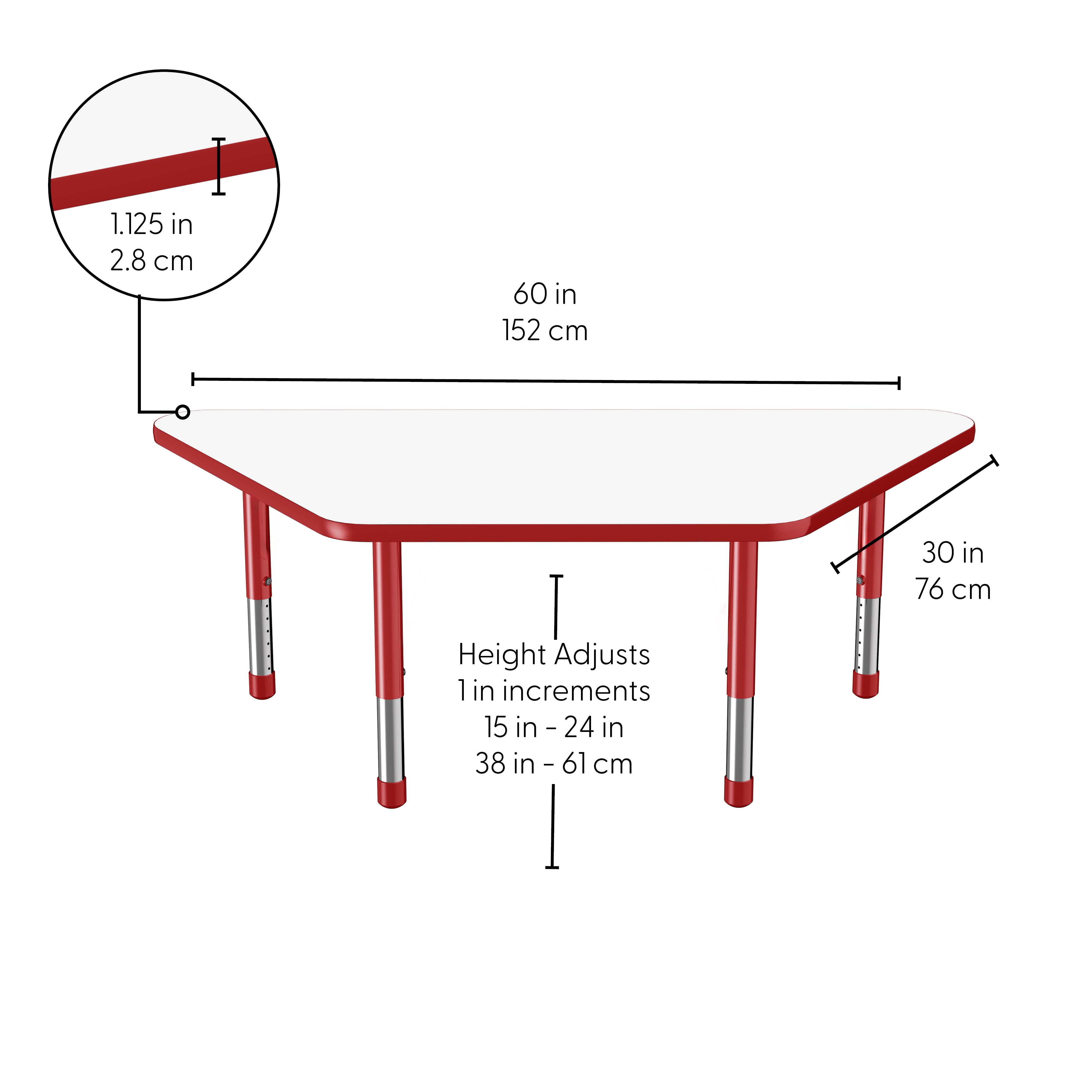 30" x 60" Trapezoid Dry-Erase Activity Table with Adjustable Chunky Legs - Whiteboard/Red