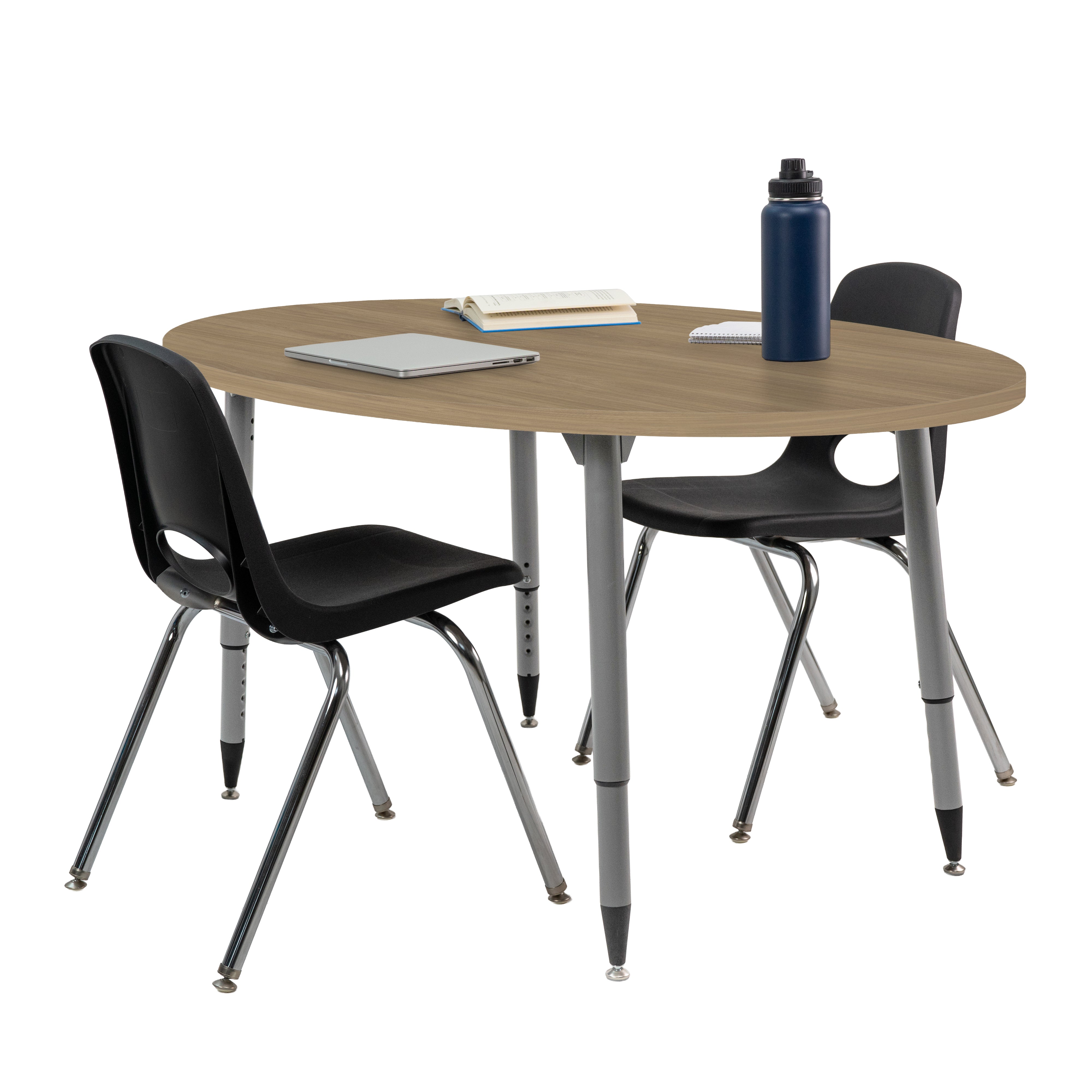 Adapte 30" x 60" Oval Woodgrain Activity Table with Adjustable Tapered Legs - Pasadena Oak/Silver