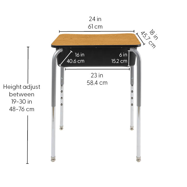 18" x 24" Belly Curve Open Front Desk with Book Box, 2-pack - Oak/Black/Silver/Black