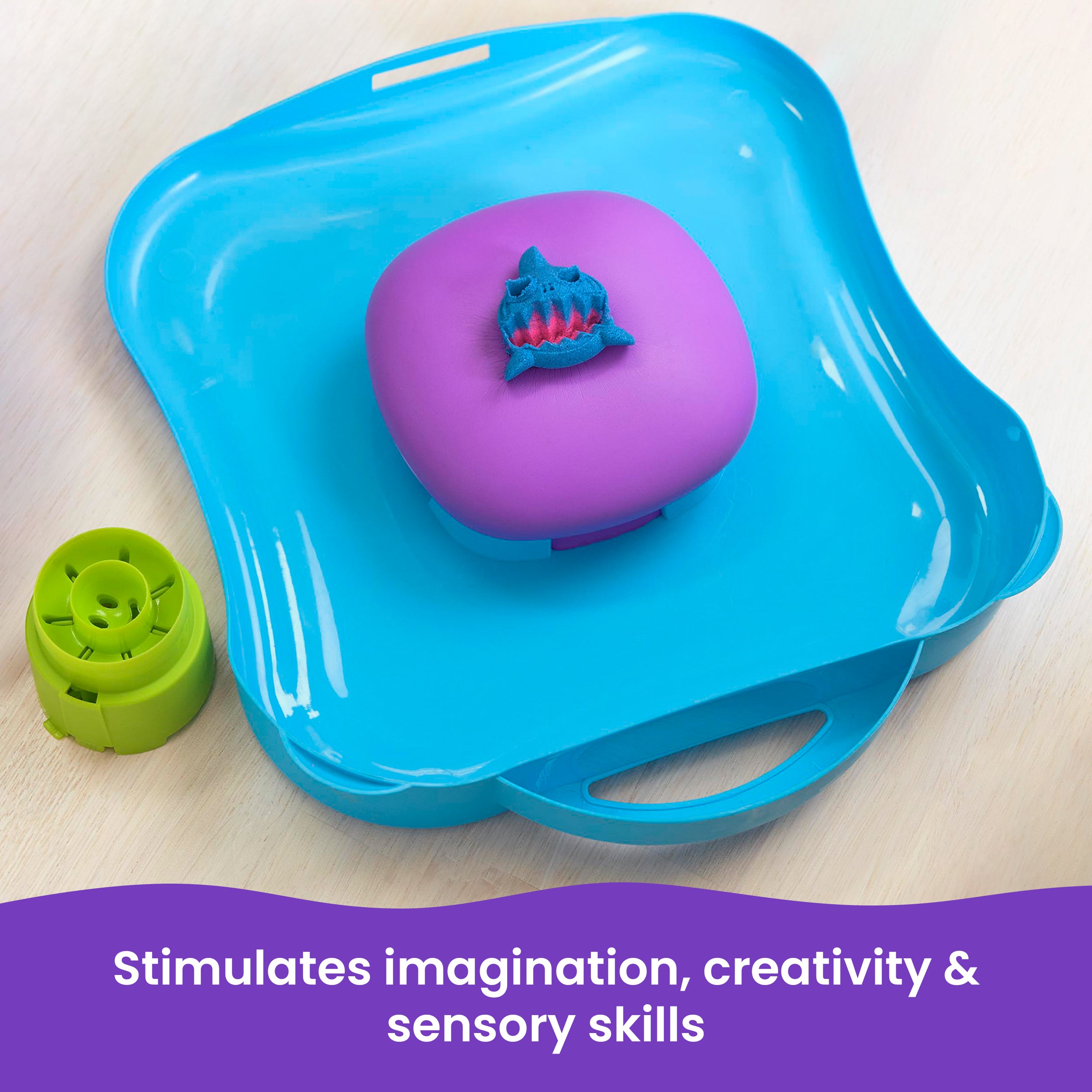 Kinetic Sand, SquishMotion with 1lb Pink, Yellow & Blue Play Sand, Stamper & 5 Tools, Storage Case, Sensory Toys for Kids Ages 5 and up
