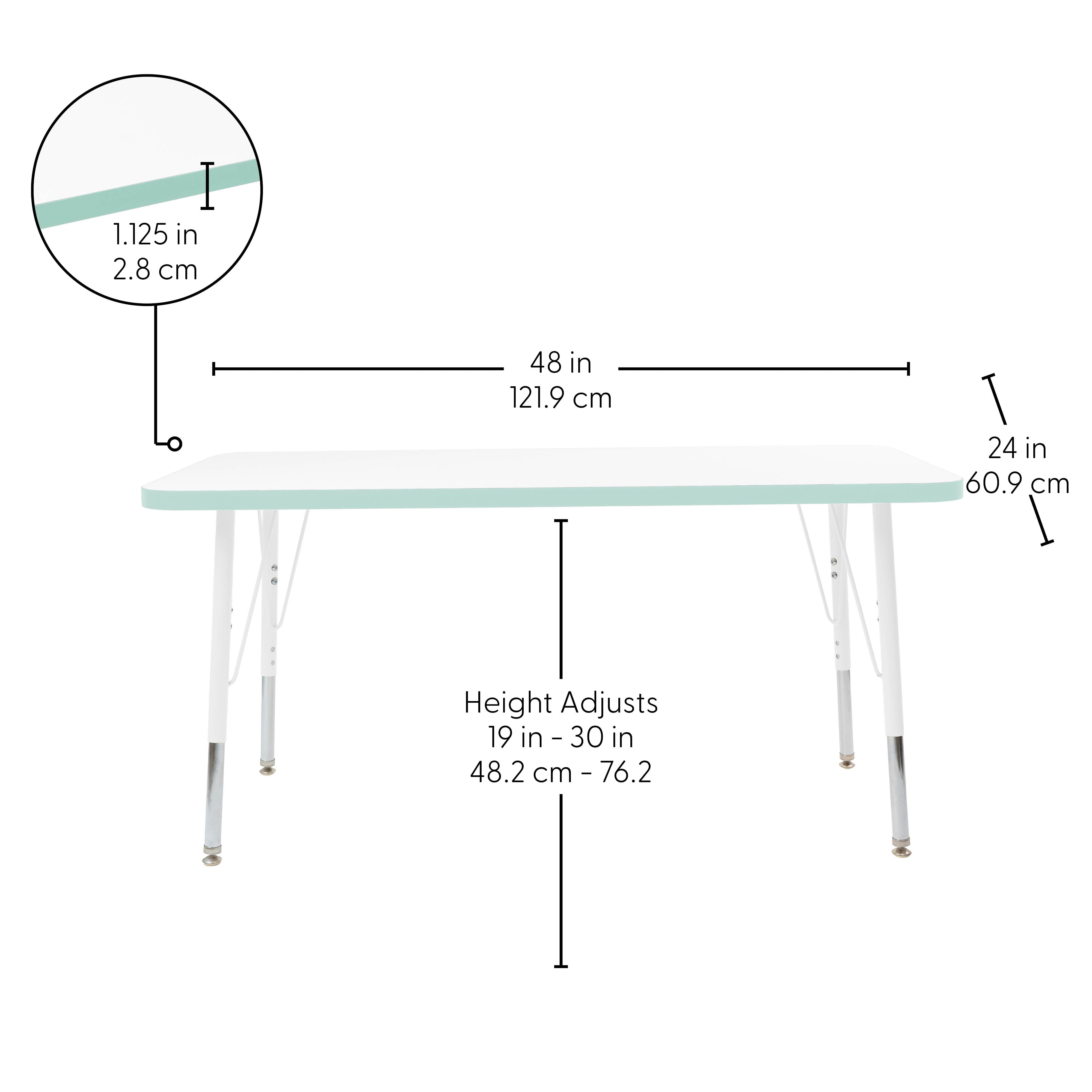 24" x 48" Rectangle Thermofused Activity Table with Adjustable Standard Swivel Glide Legs - White/Seafoam/White