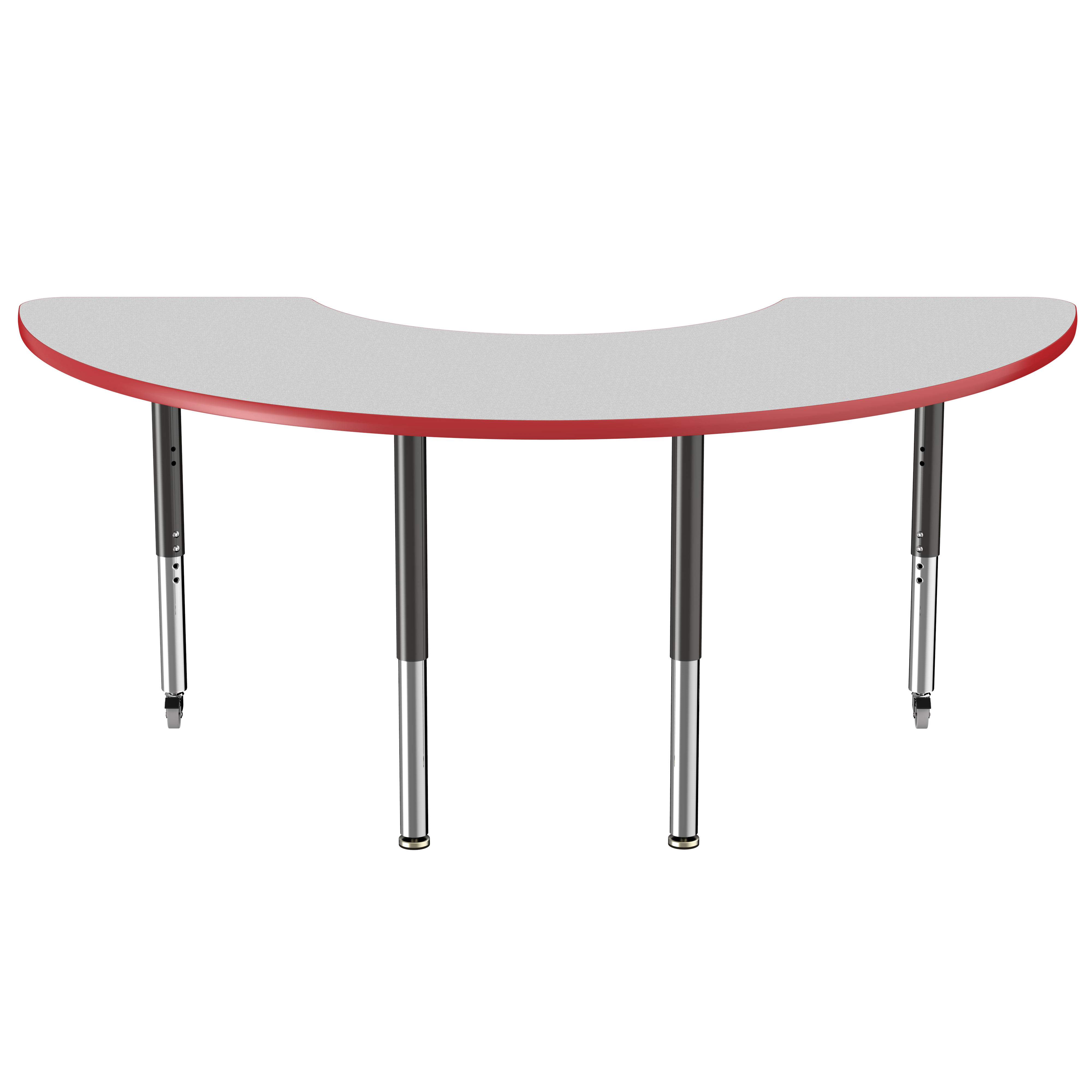 36" x 72" Half Moon T-Molding Activity Table with Adjustable Super Legs - Gray/Red/Black